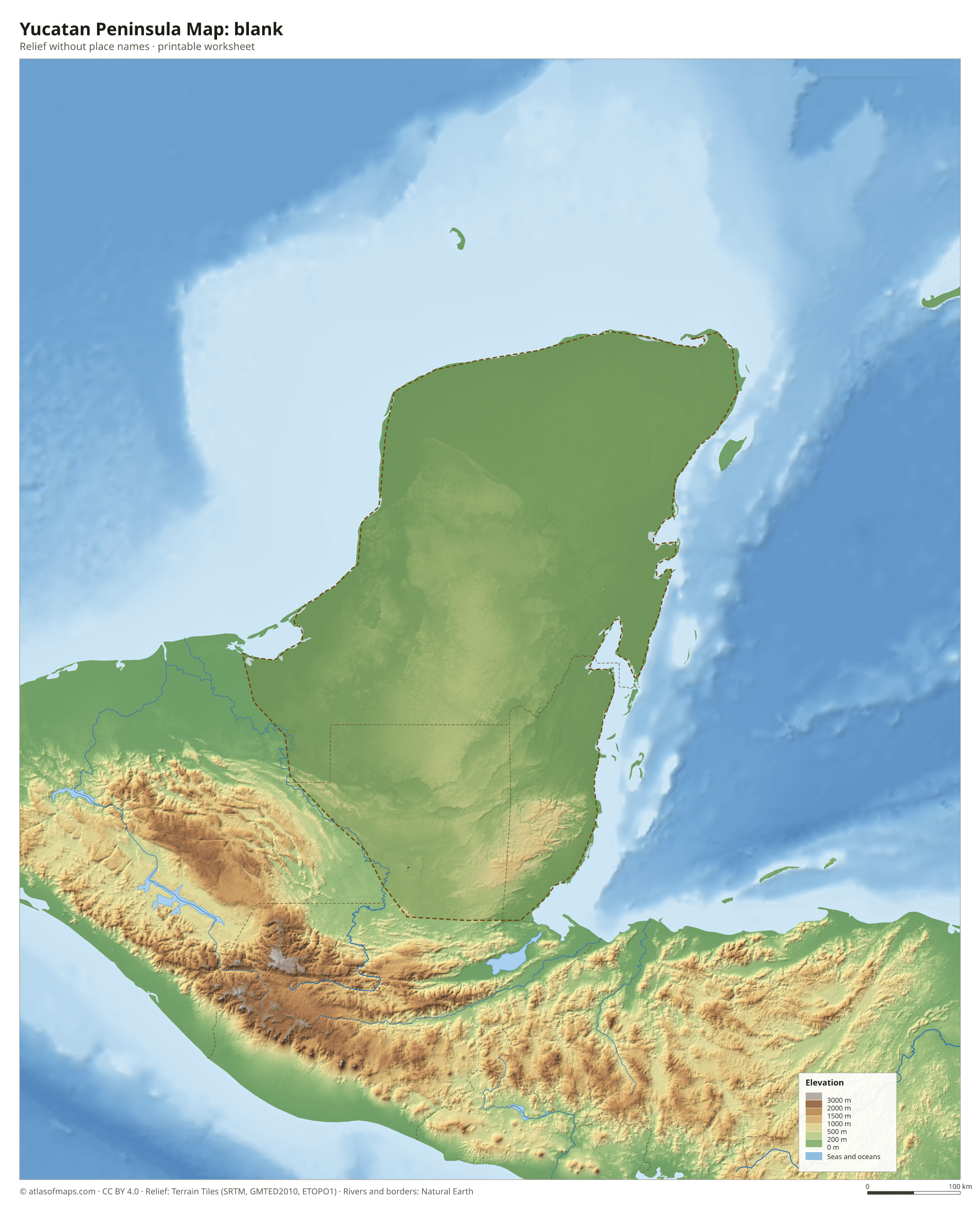 Yucatan Peninsula Map without names