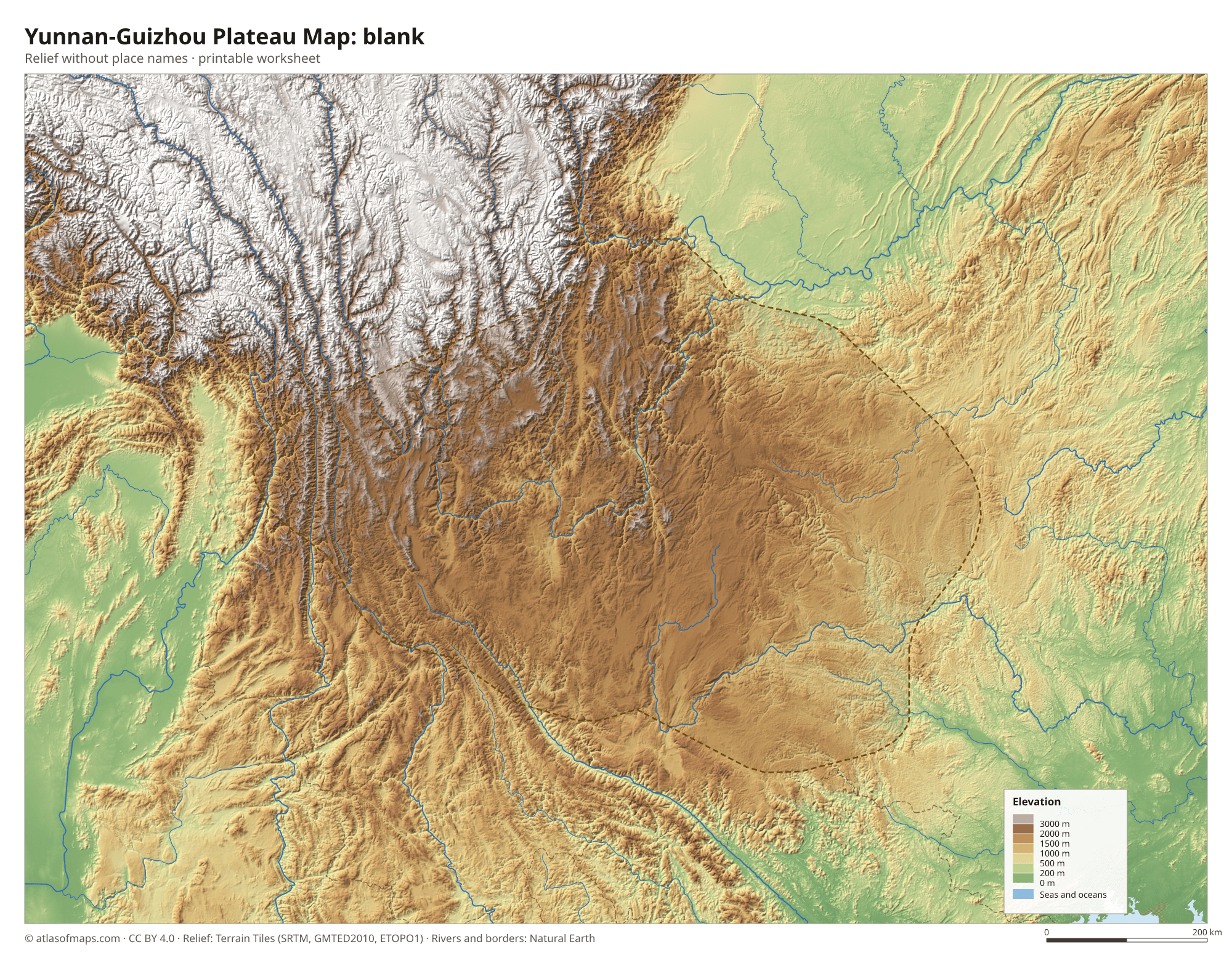 Yunnan-Guizhou Plateau Map without names
