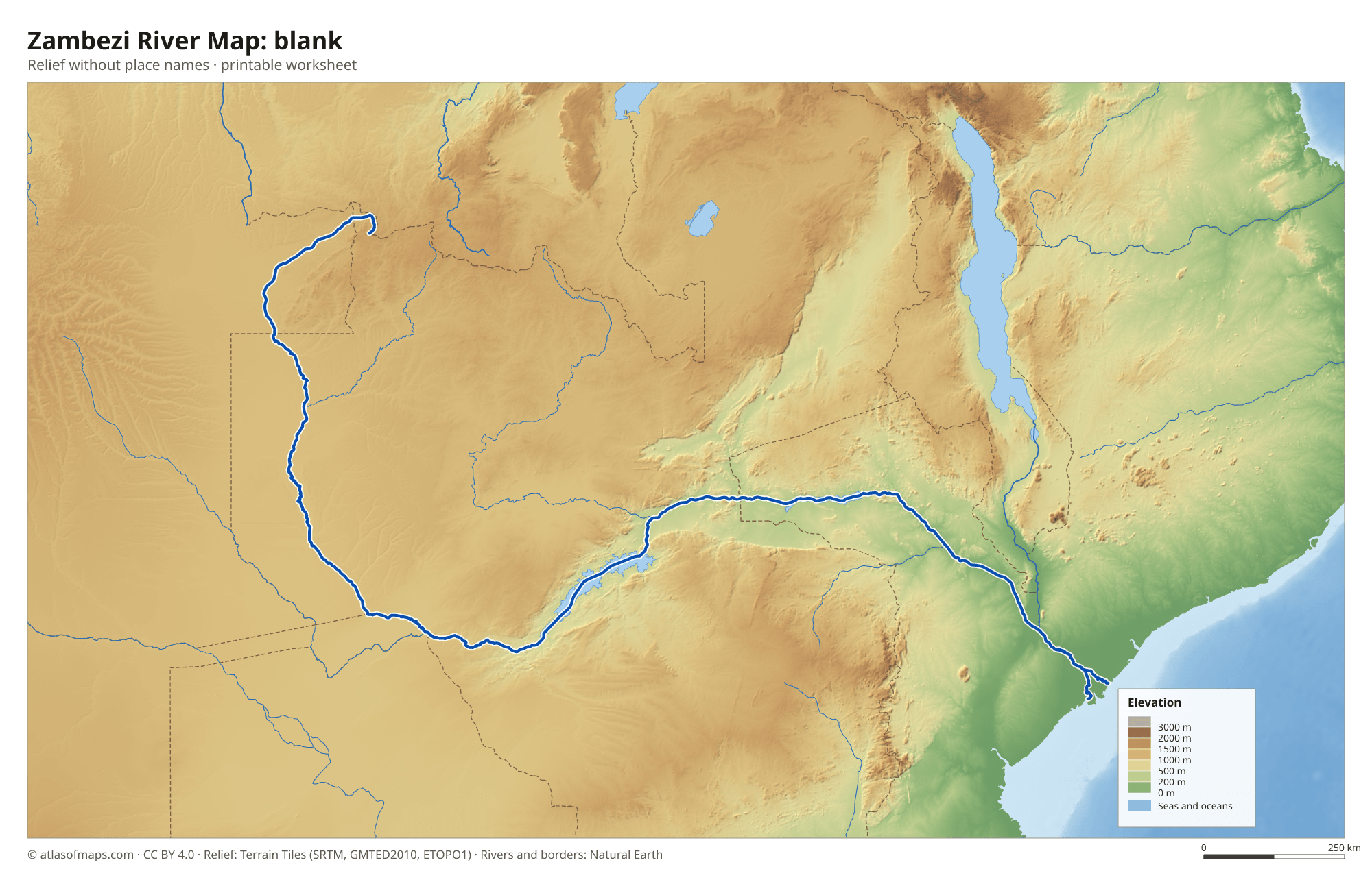 Zambezi River Map without names
