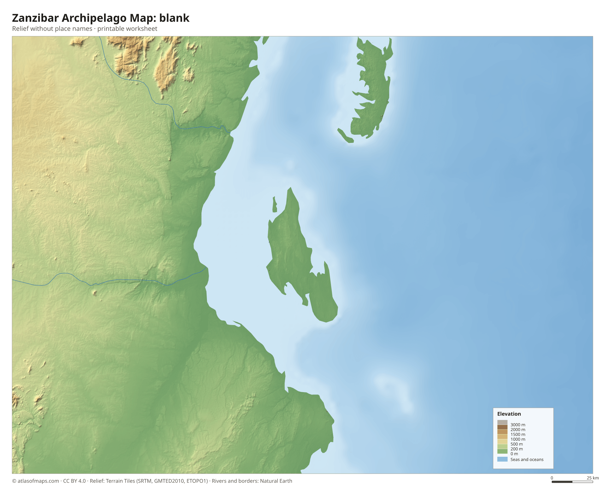 Zanzibar Archipelago Map without names