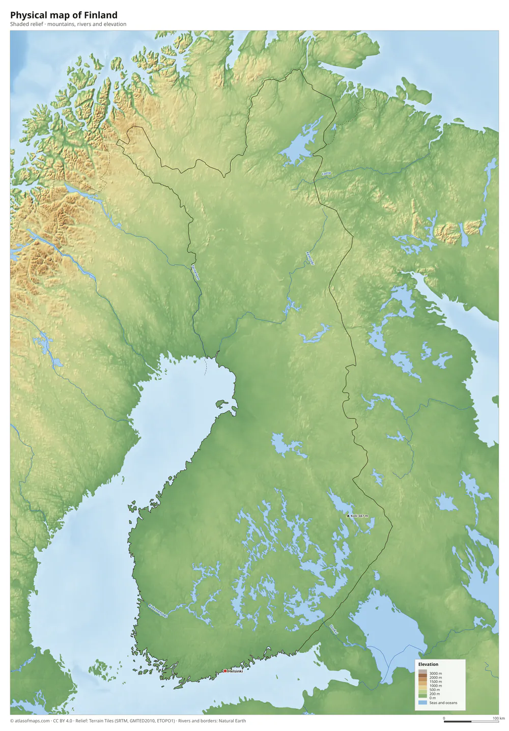Physical map of Finland
