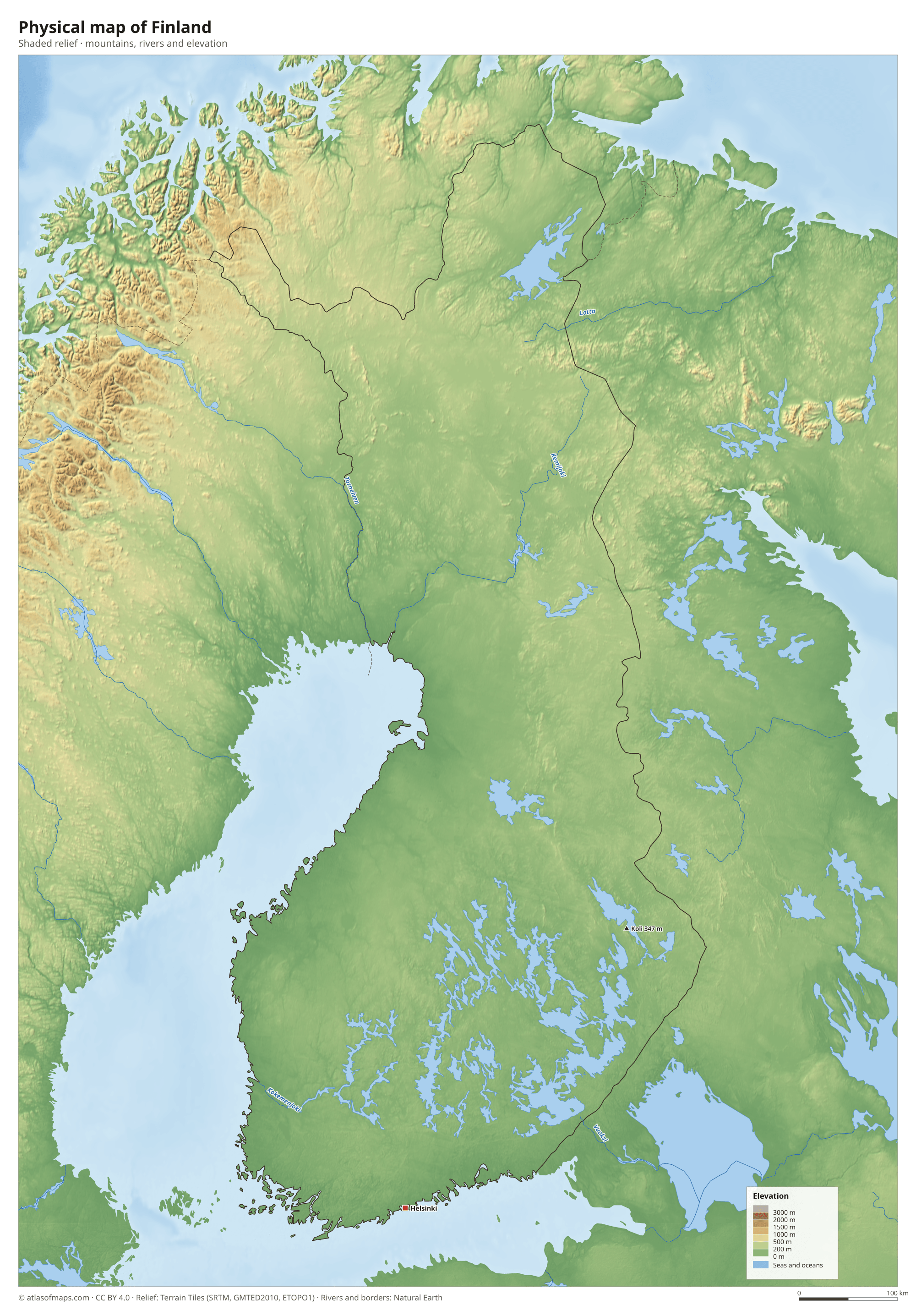Physical map of Finland