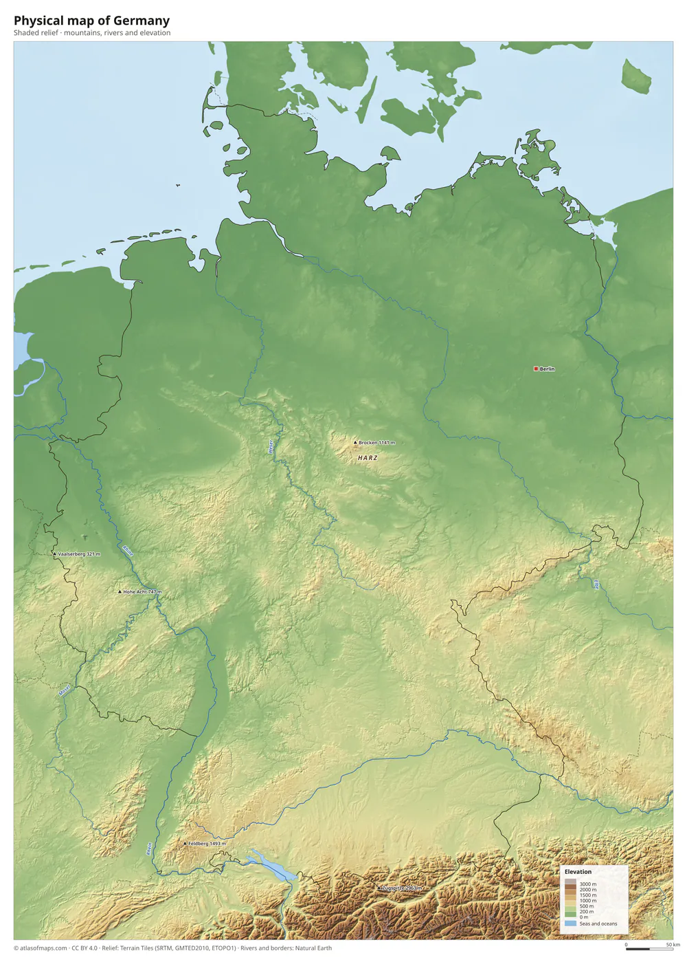 Physical map of Germany