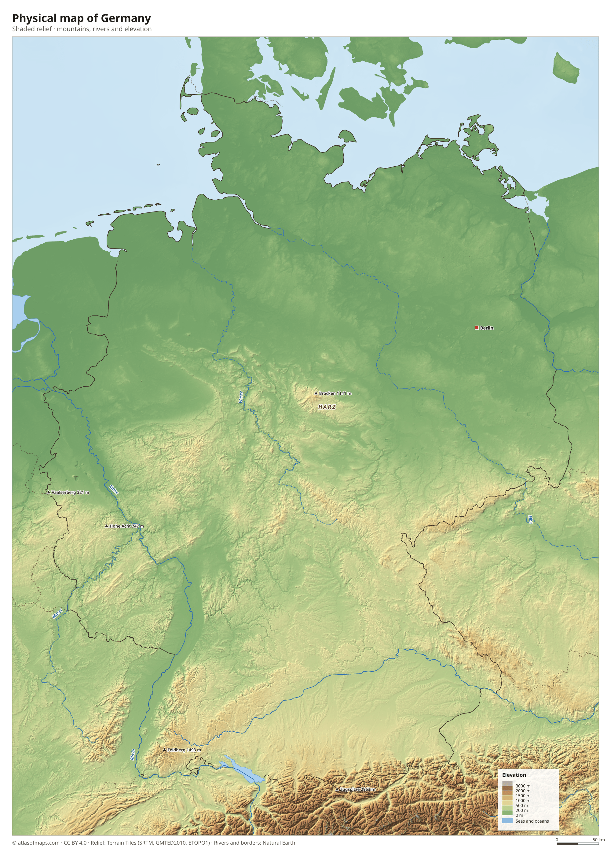 Physical map of Germany