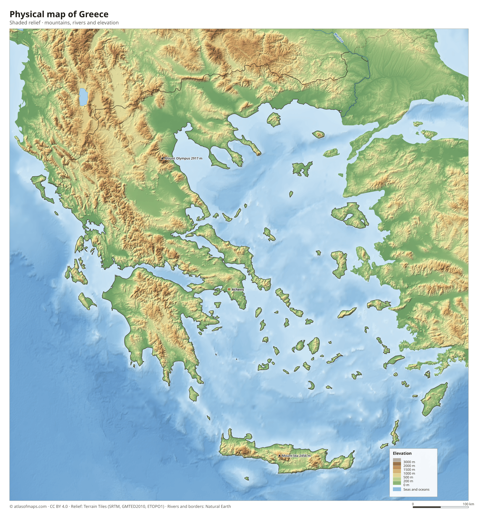Physical map of Greece
