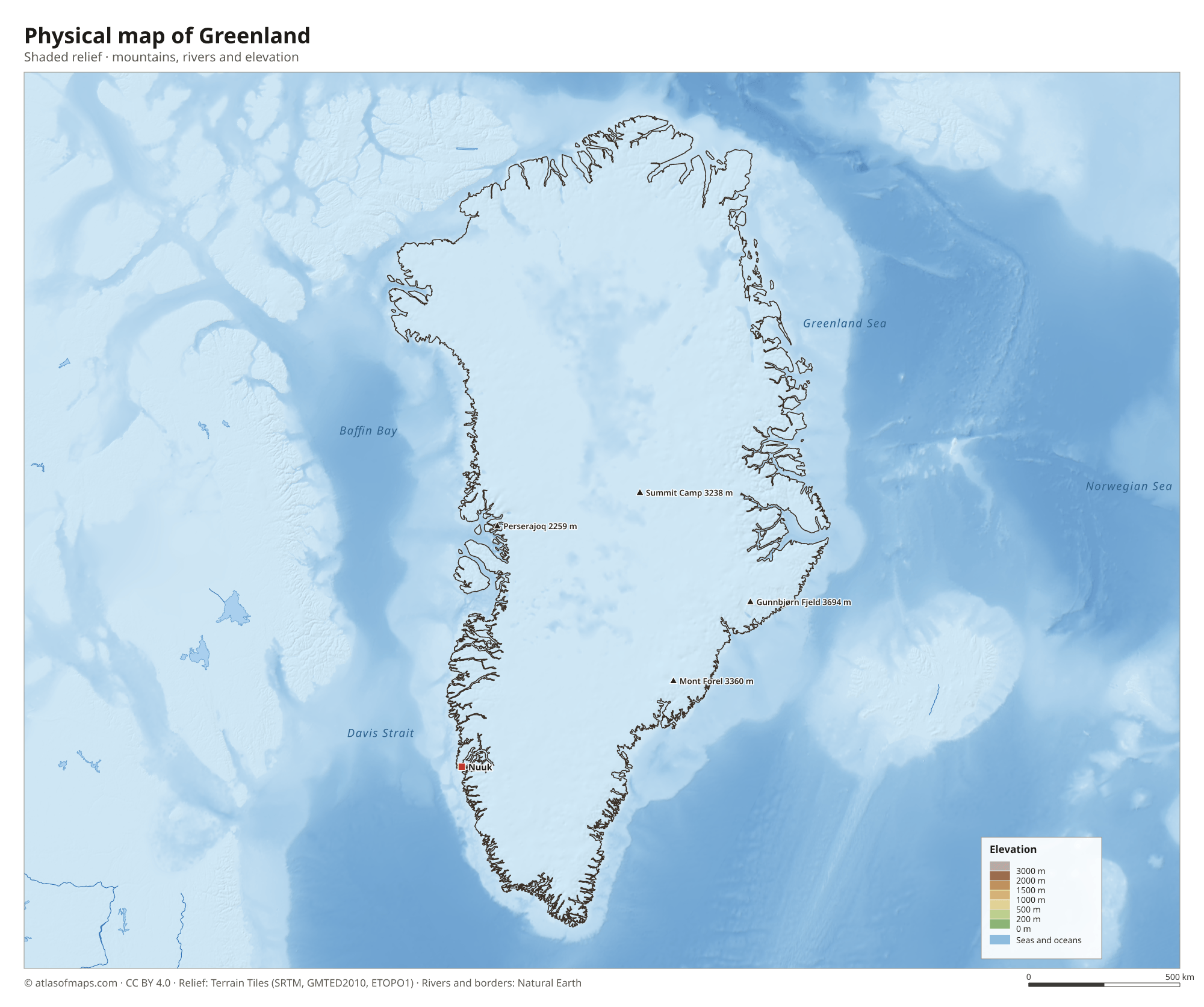 Physical map of Greenland