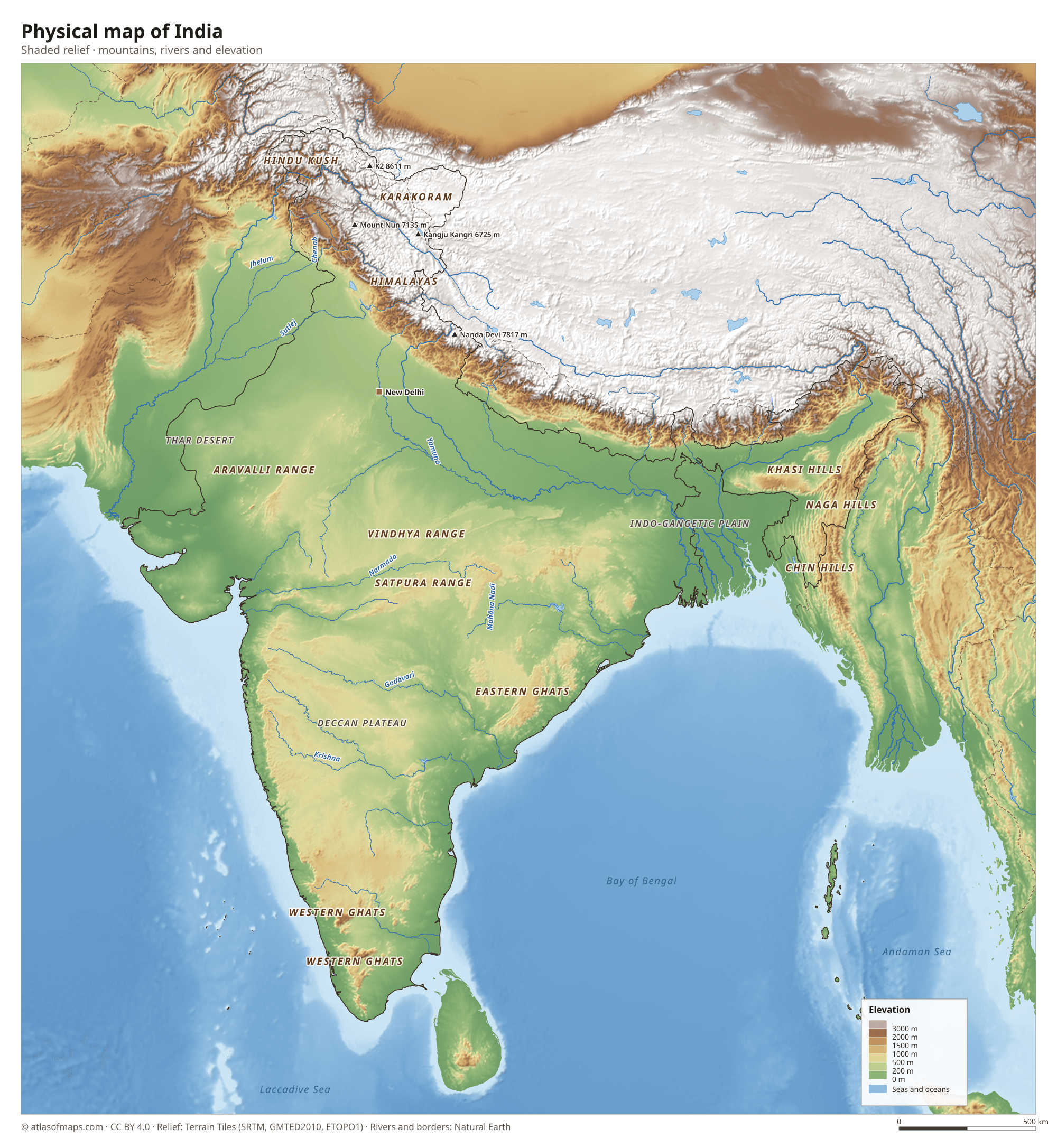 Physical map of India
