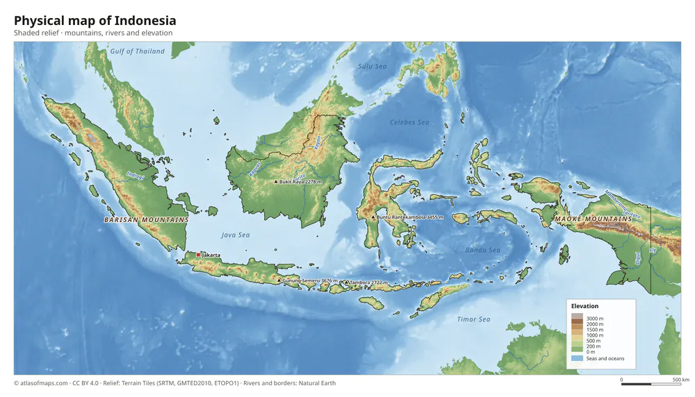 Physical map of Indonesia