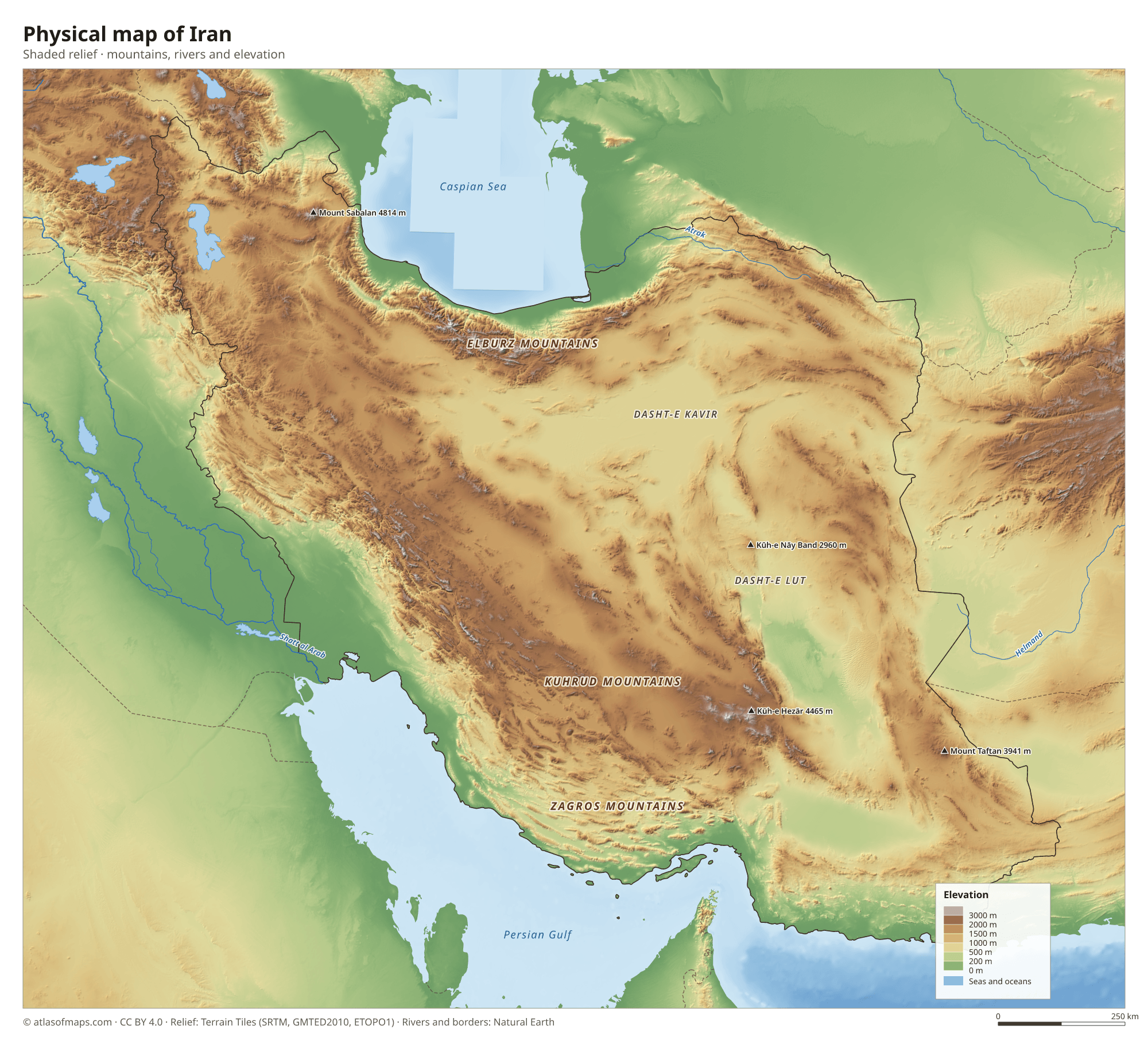 Physical map of Iran