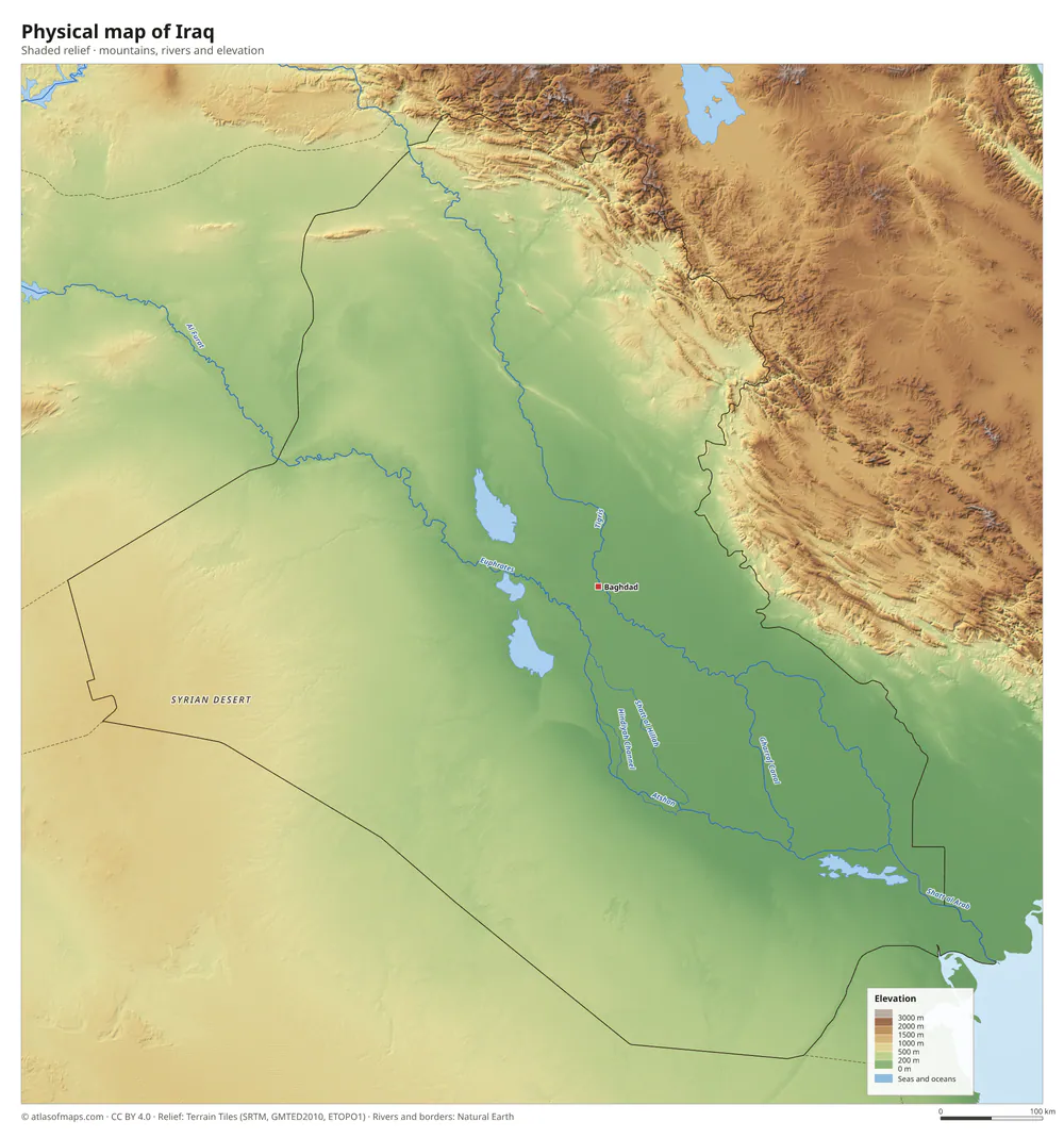Physical map of Iraq