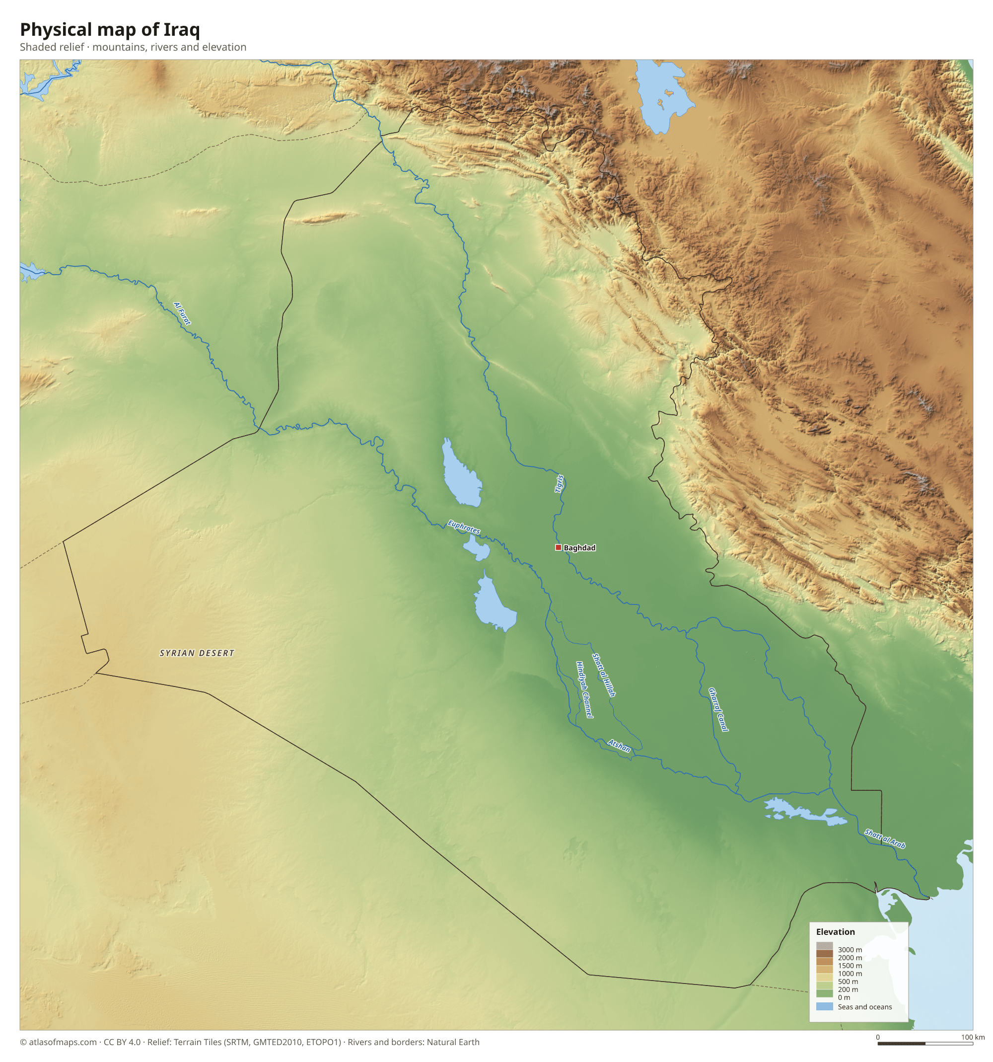 Physical map of Iraq