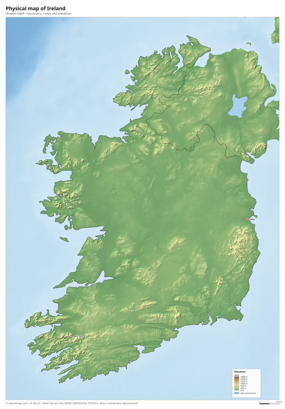 Physical map of Ireland