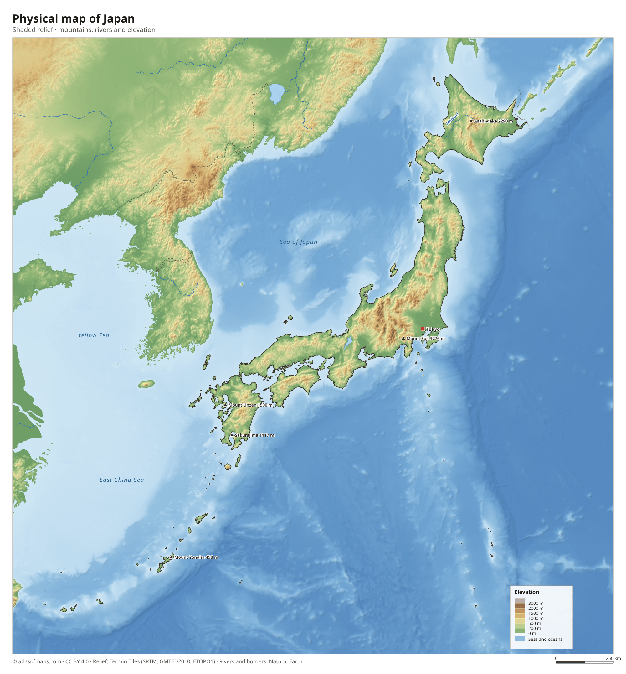Physical map of Japan
