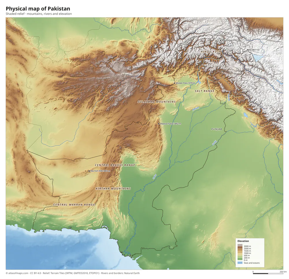 Physical map of Pakistan