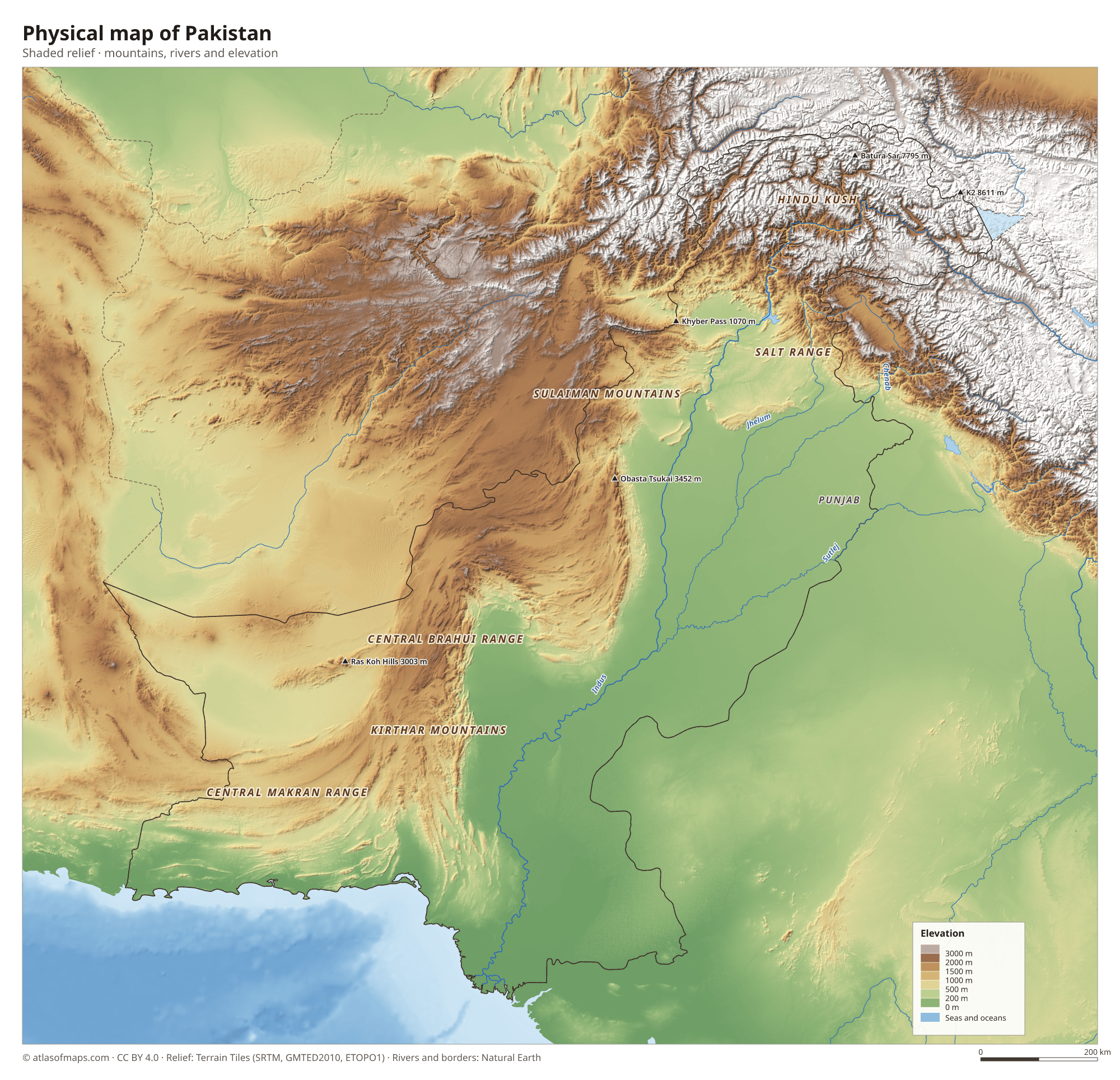 Physical map of Pakistan