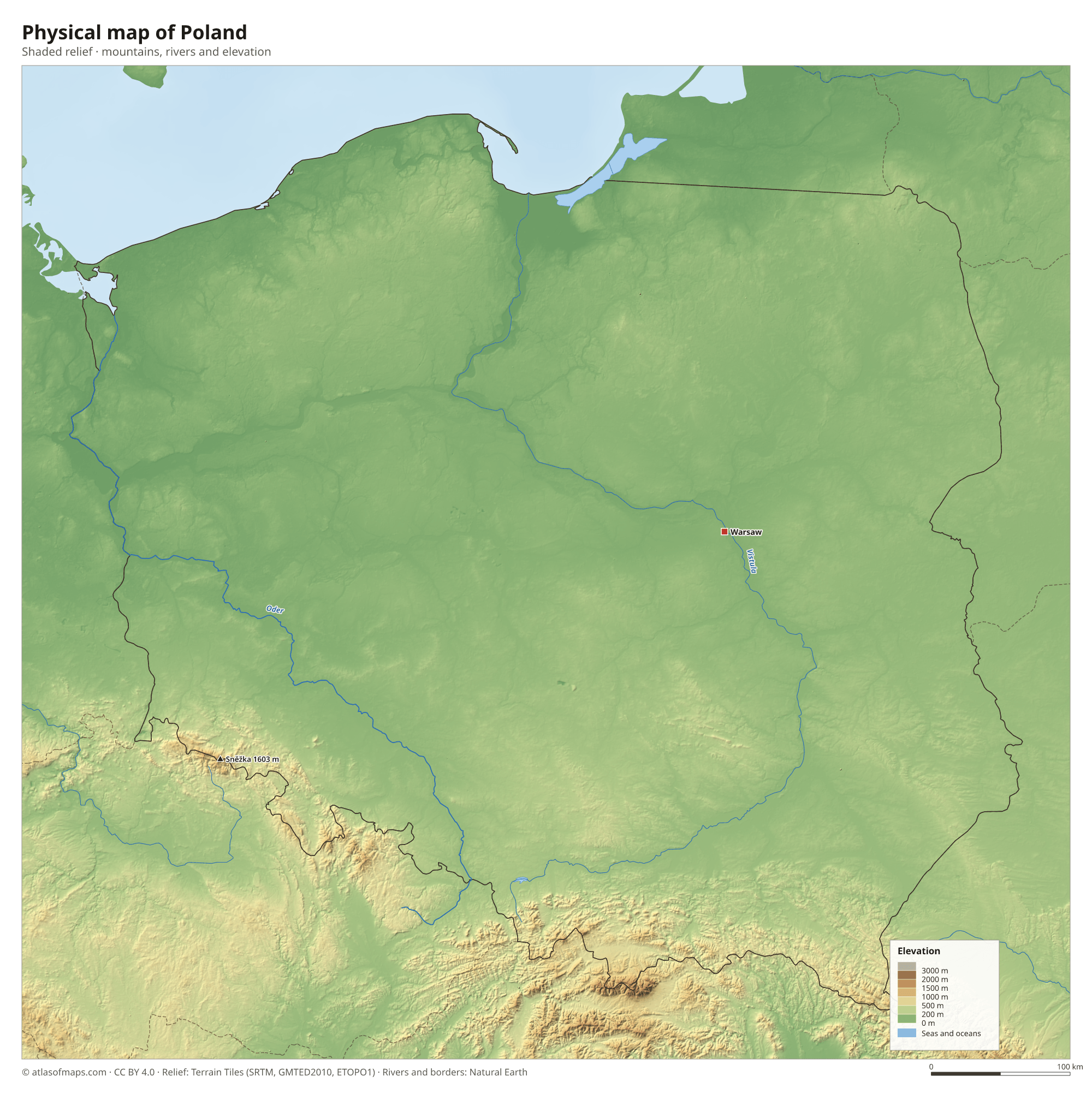 Physical map of Poland