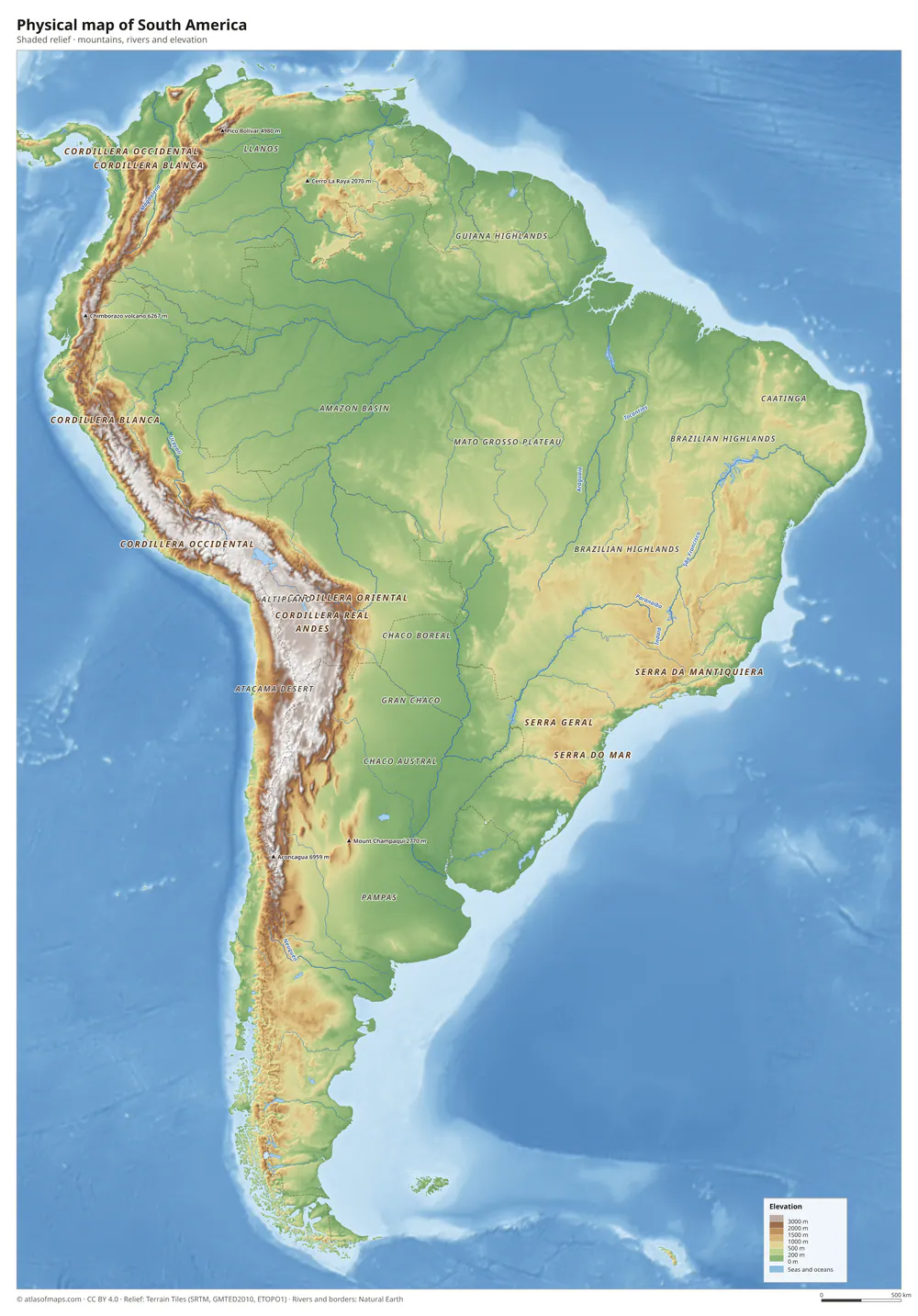 Physical map of South America