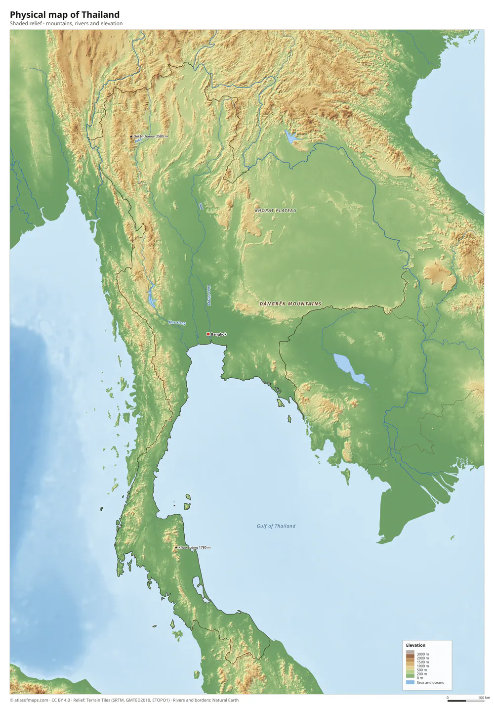 Physical map of Thailand