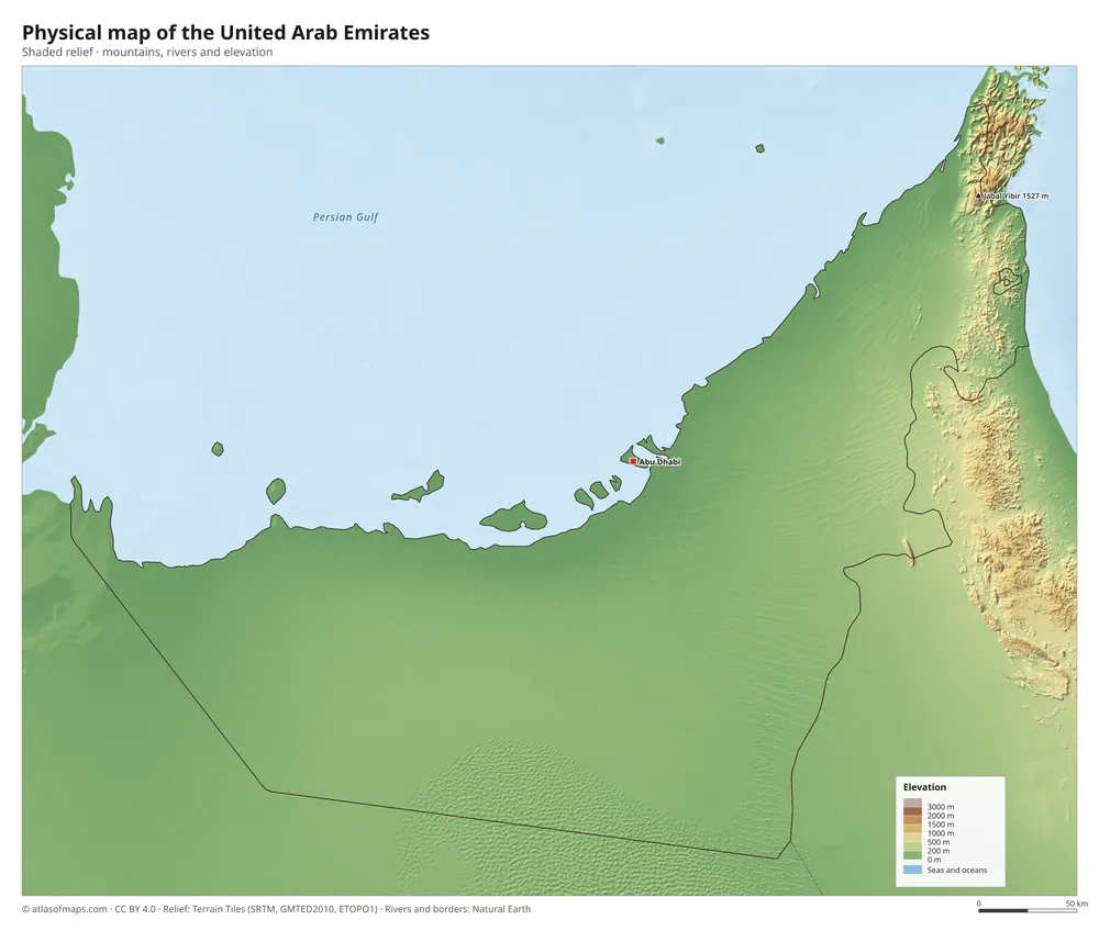 Physical map of the United Arab Emirates