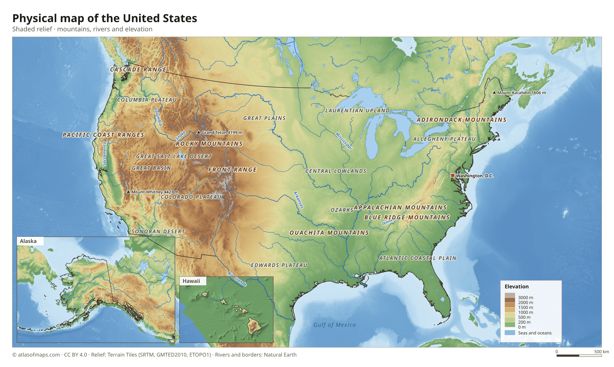 Physical map of the United States
