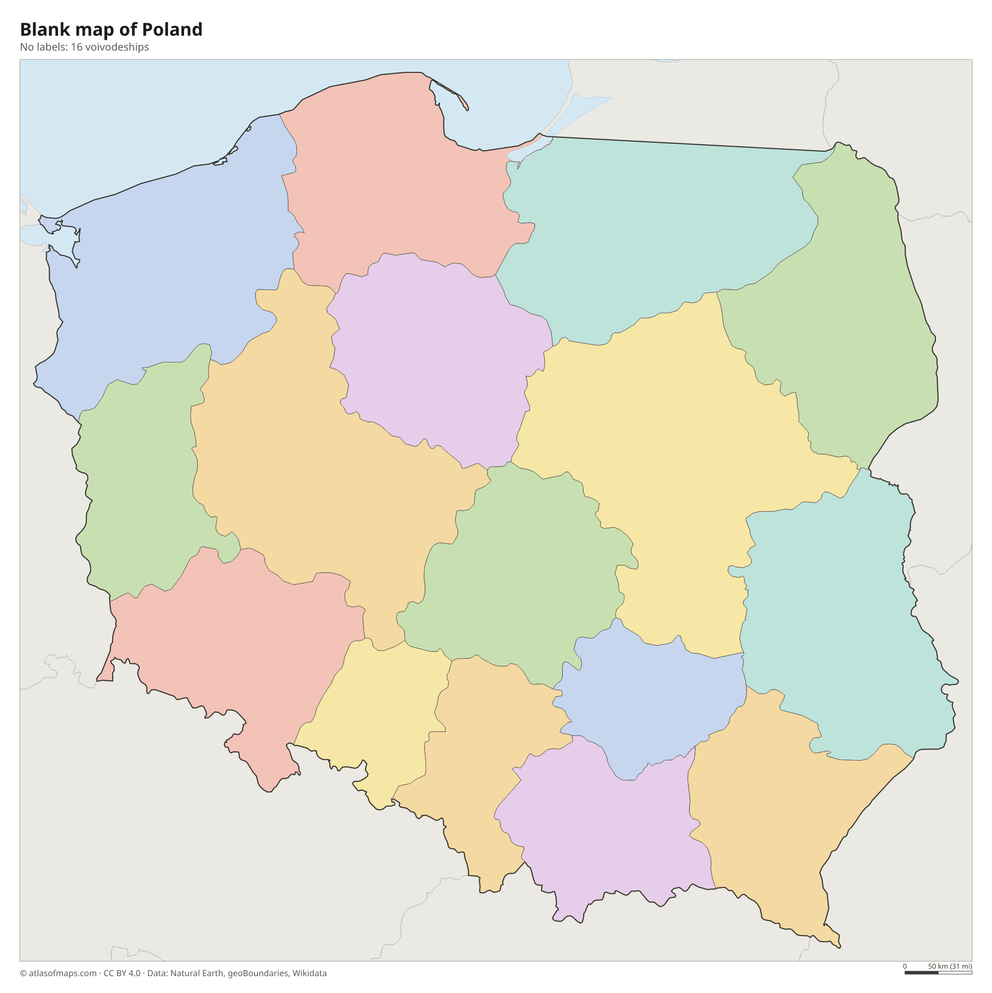 Blank outline map of Poland without labels