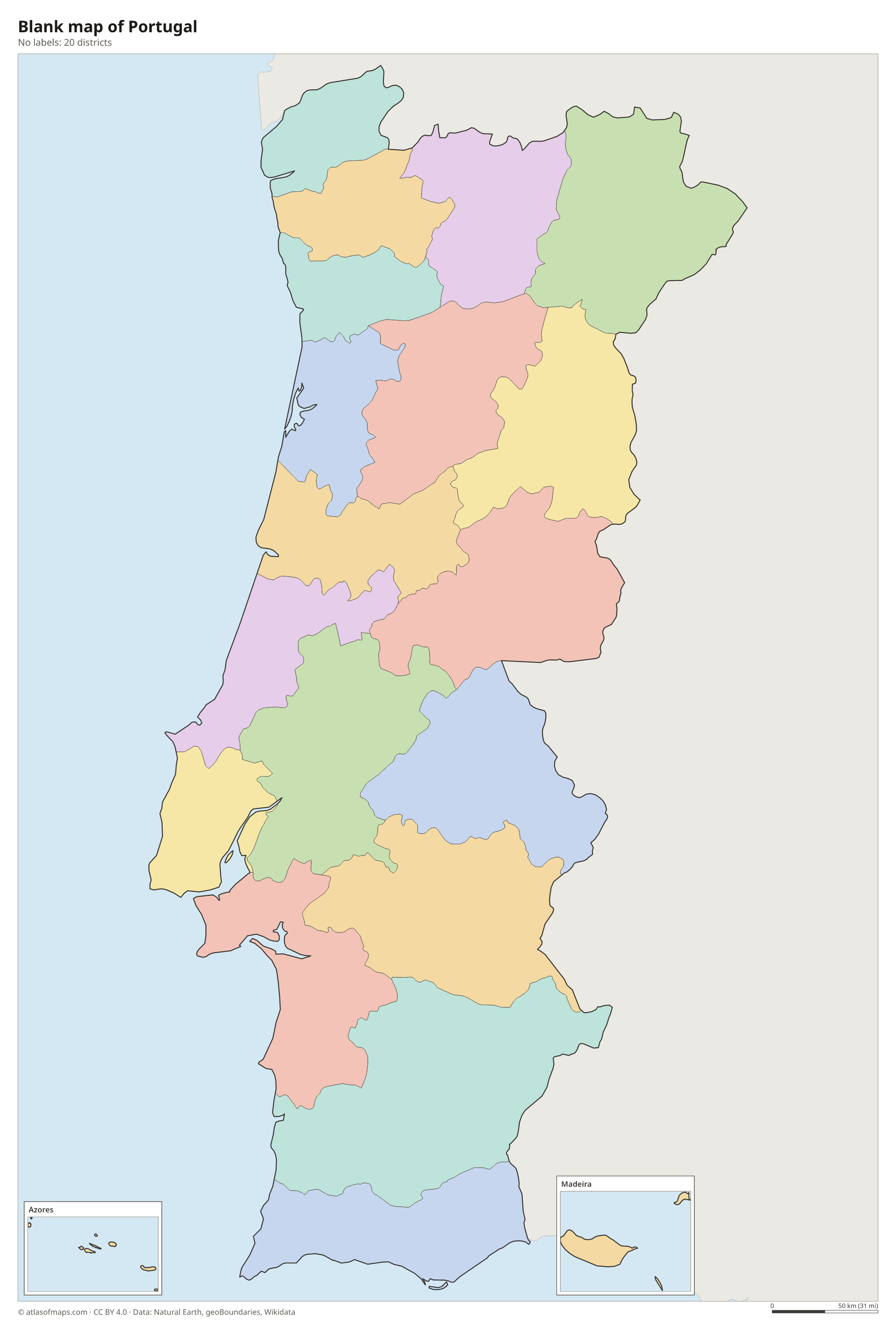 Blank outline map of Portugal without labels