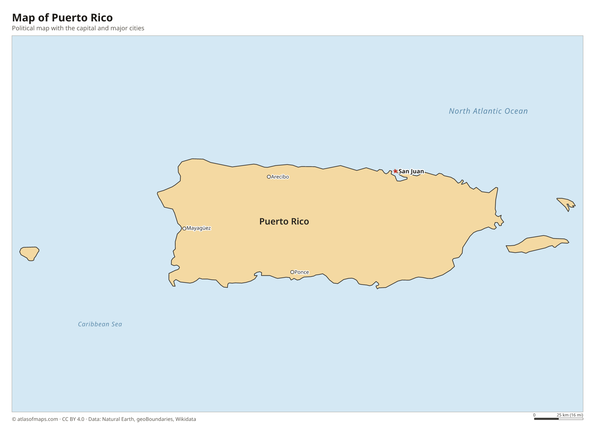 Political map of Puerto Rico with the capital San Juan