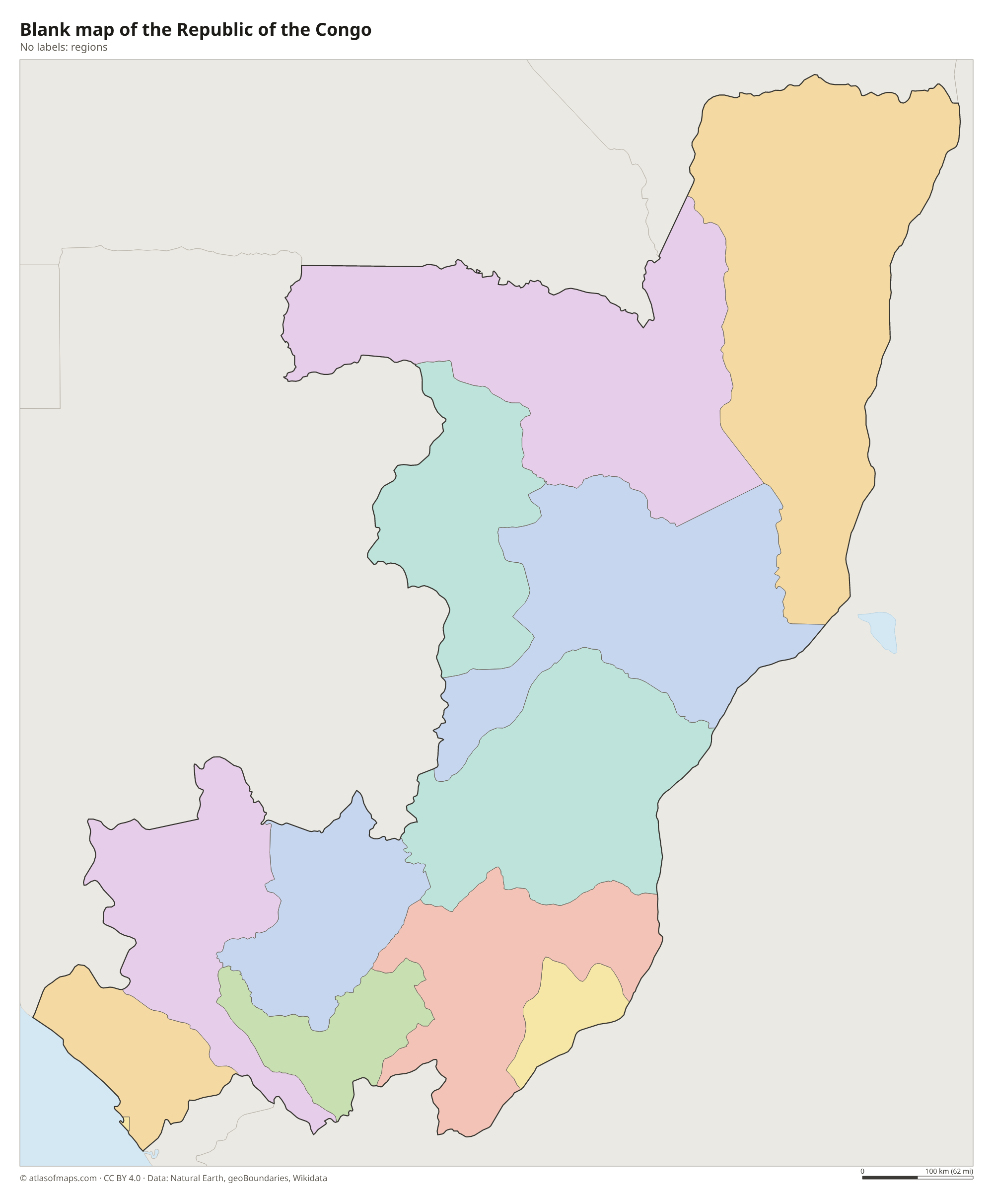 Blank outline map of the Republic of the Congo without labels