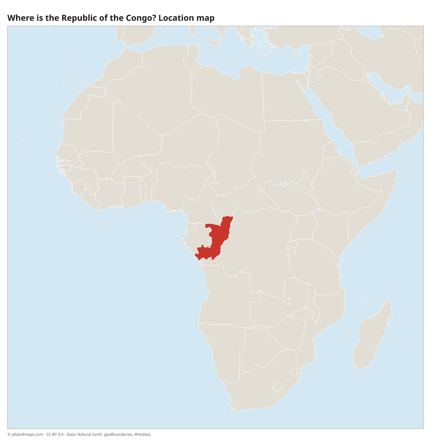 Where is the Republic of the Congo? Location map with the Republic of the Congo highlighted in red