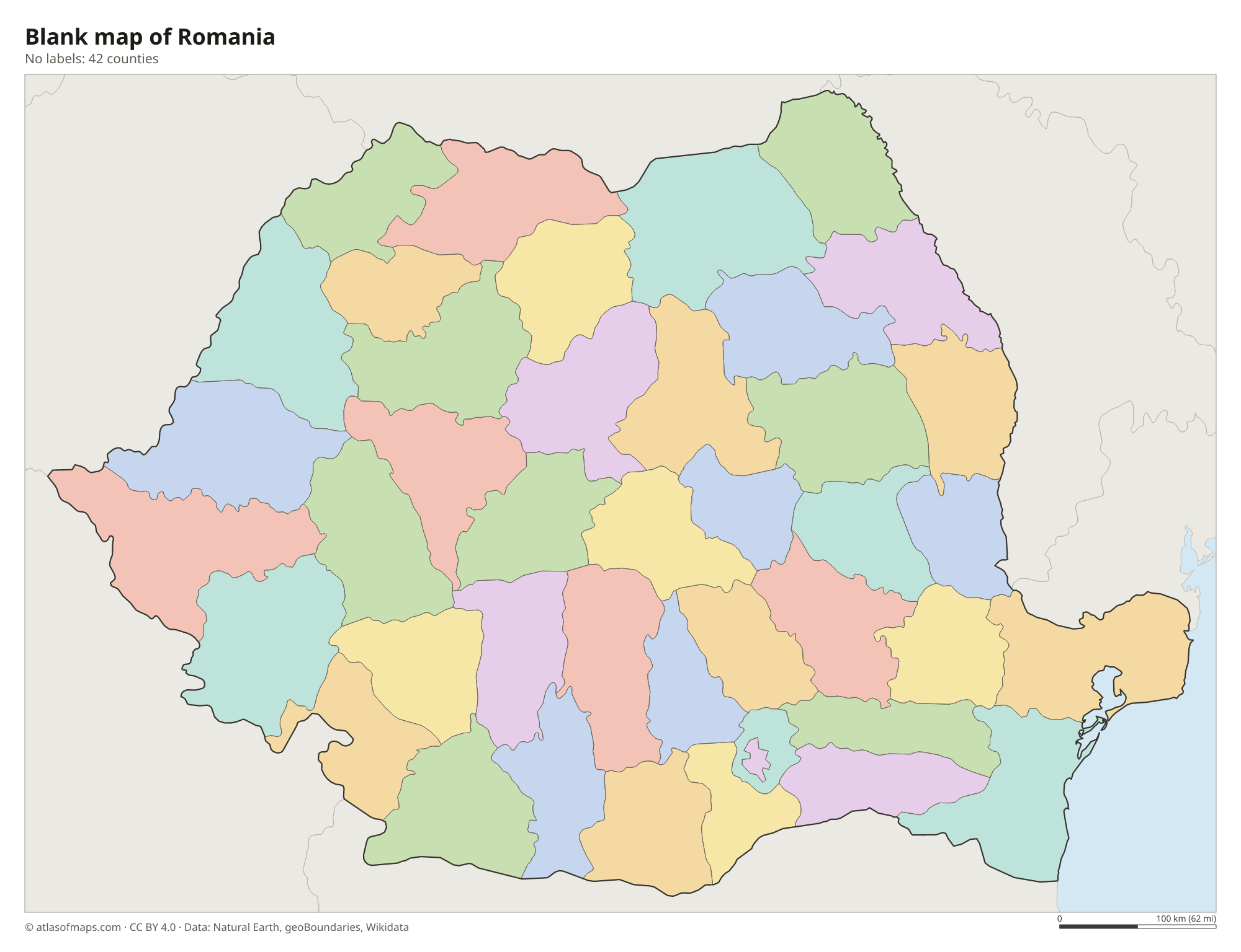 Blank outline map of Romania without labels