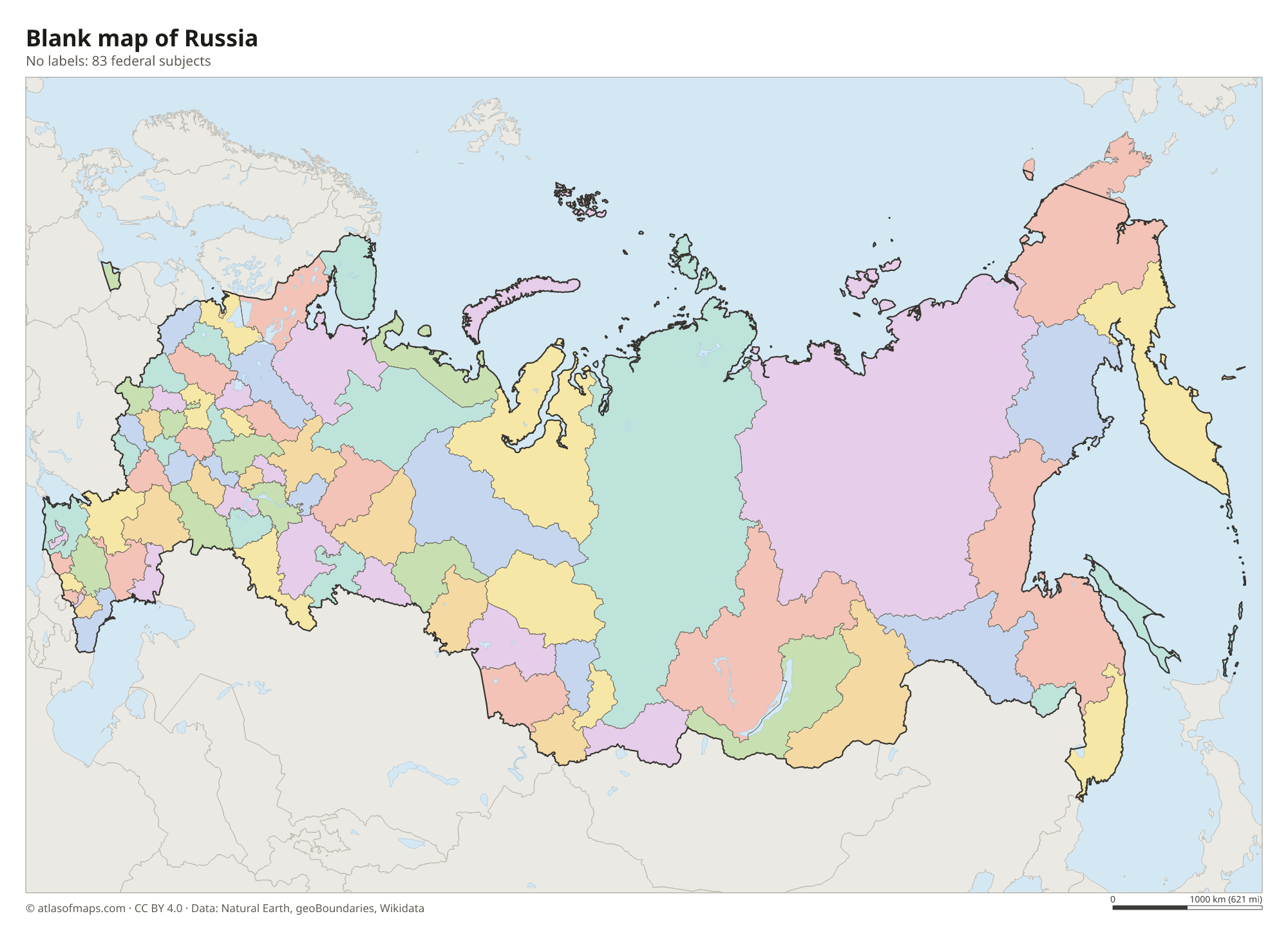 Blank outline map of Russia without labels