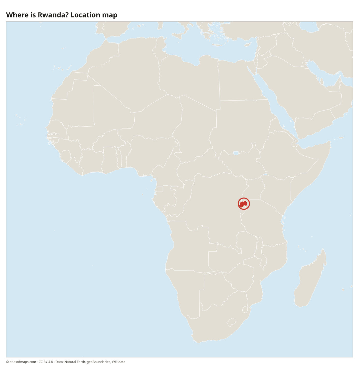 Where is Rwanda? Location map with Rwanda highlighted in red