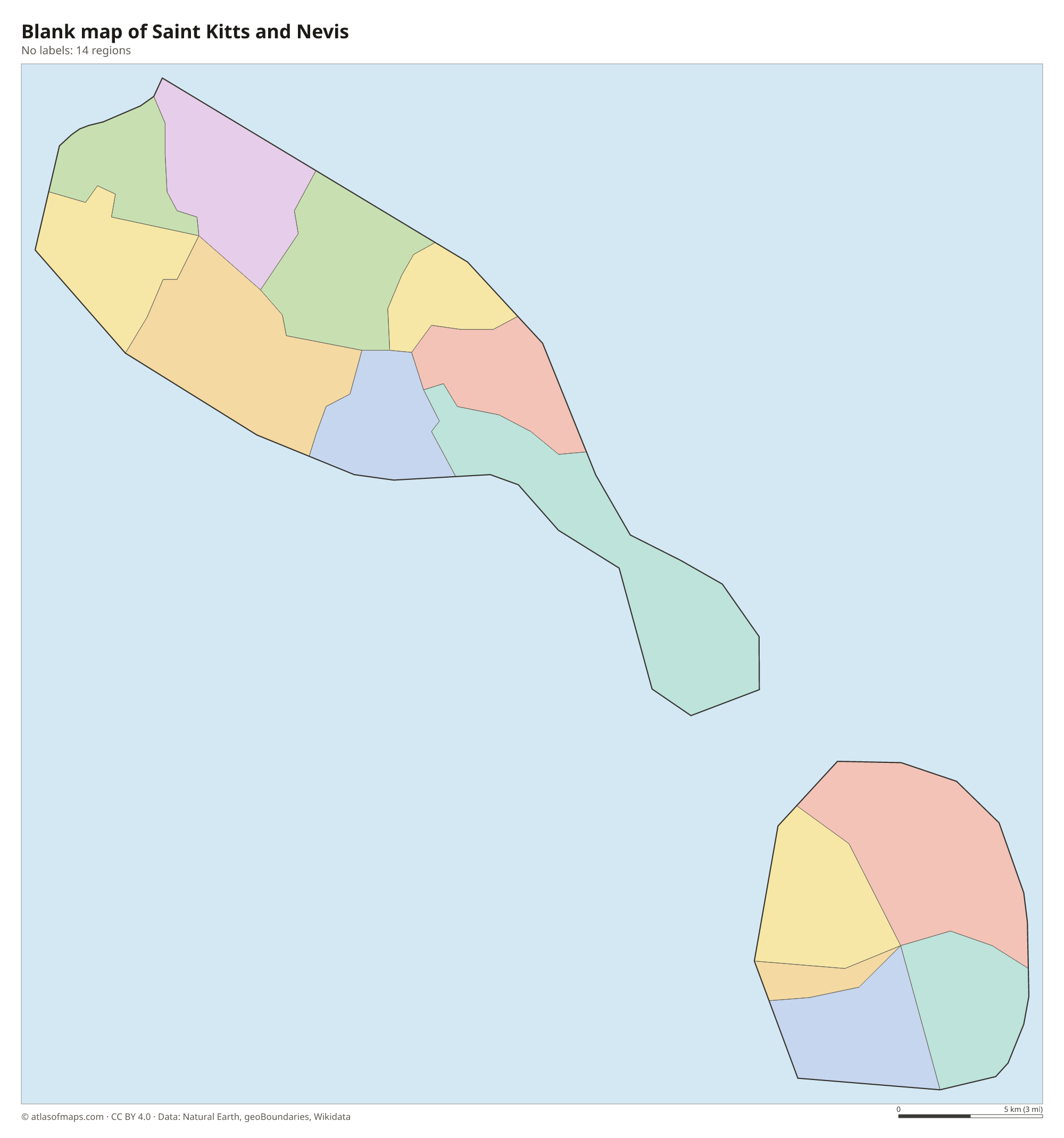 Blank outline map of Saint Kitts and Nevis without labels