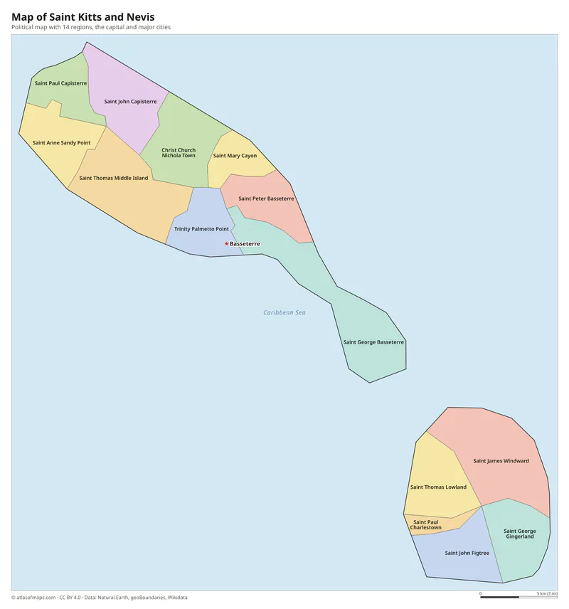 Map of Saint Kitts and Nevis