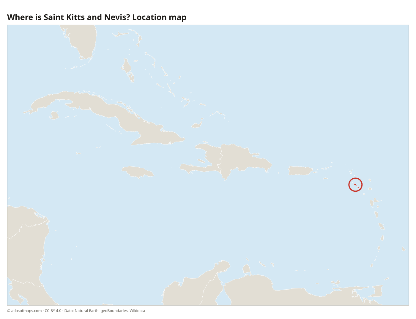 Where is Saint Kitts and Nevis? Location map with Saint Kitts and Nevis highlighted in red