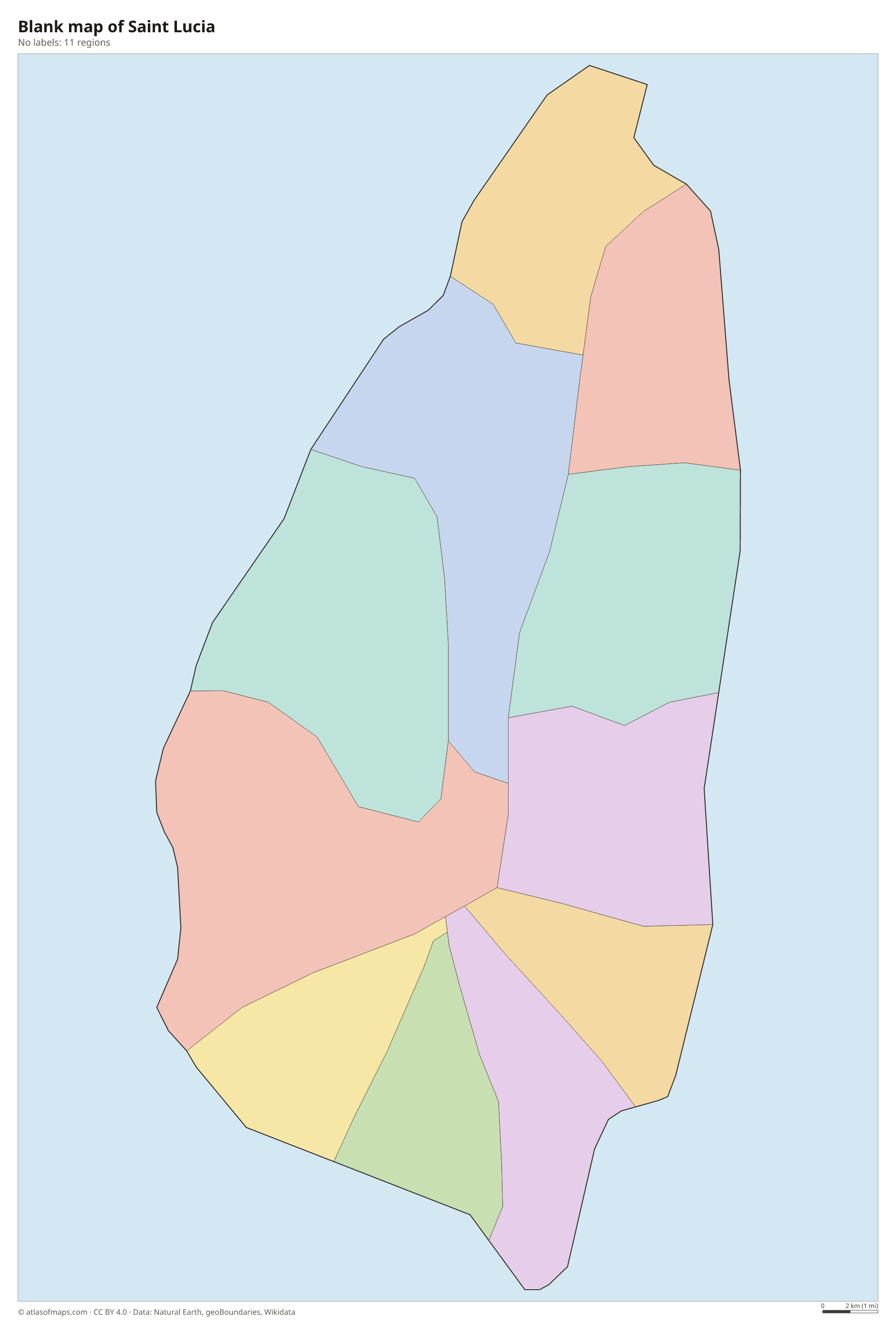 Blank outline map of Saint Lucia without labels