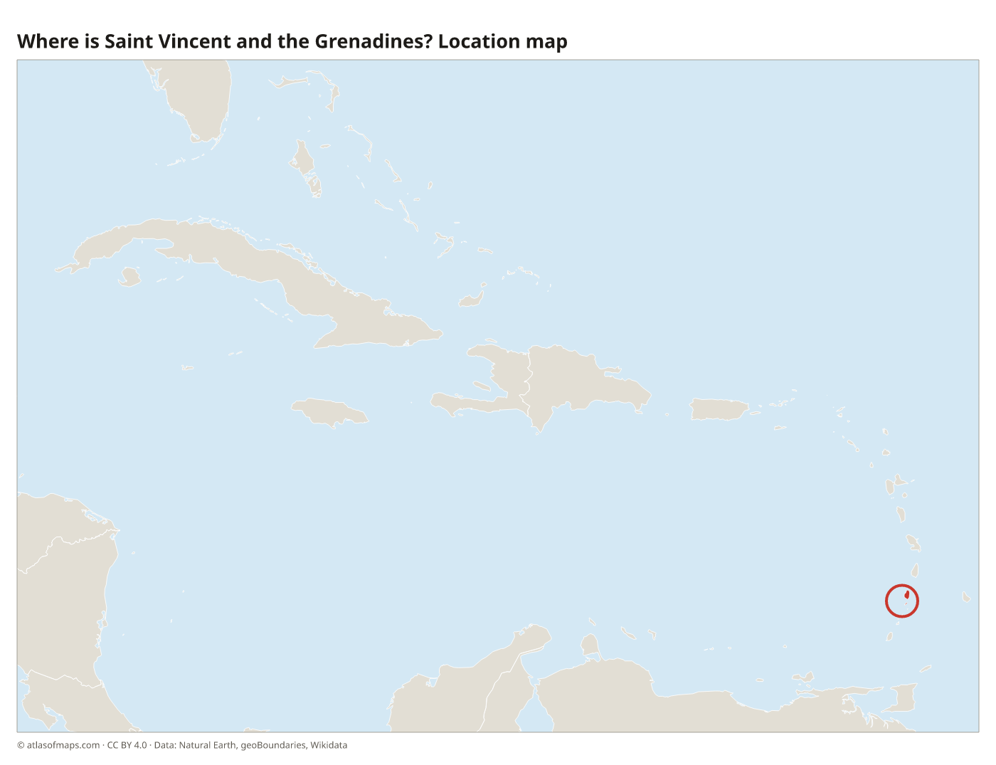 Where is Saint Vincent and the Grenadines? Location map with Saint Vincent and the Grenadines highlighted in red