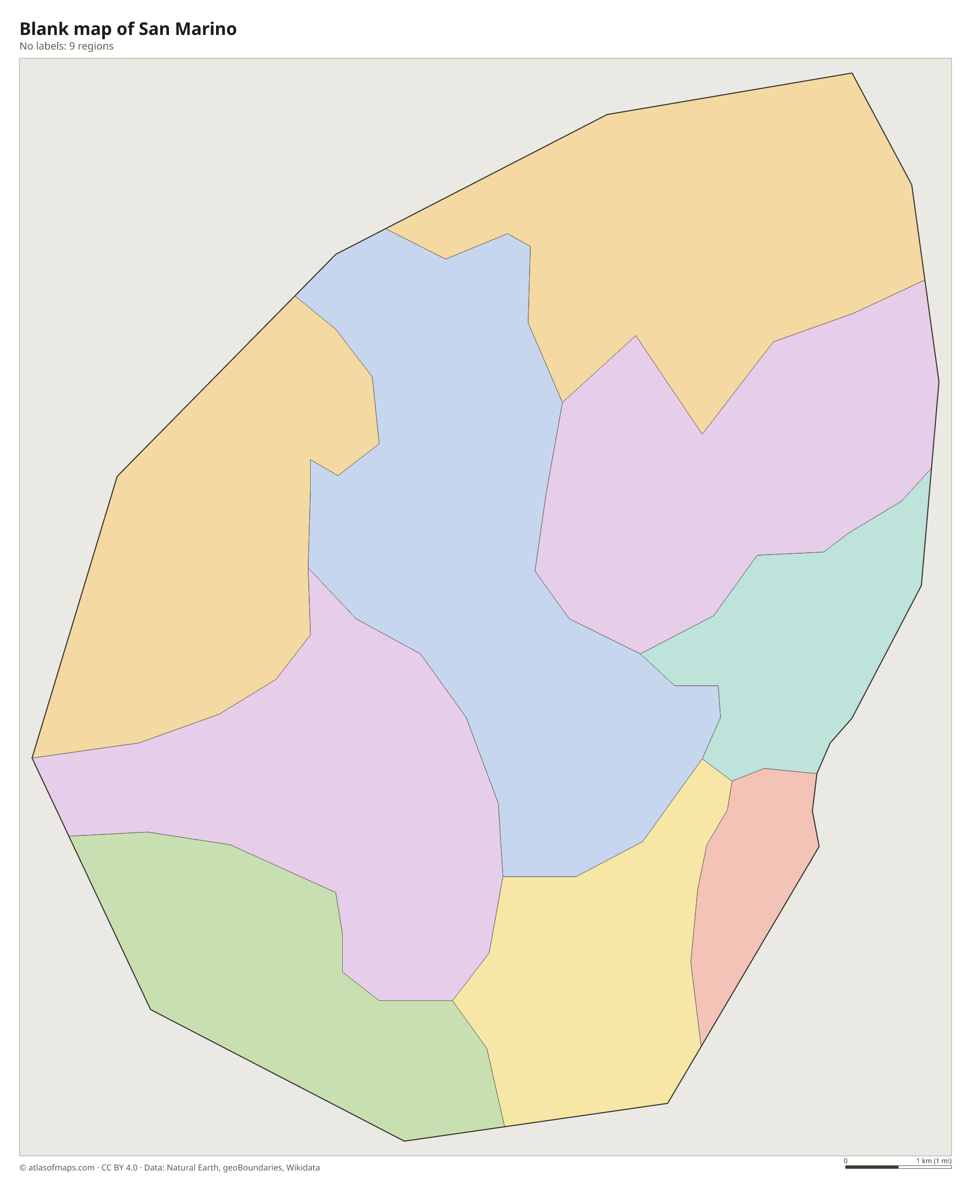 Blank outline map of San Marino without labels