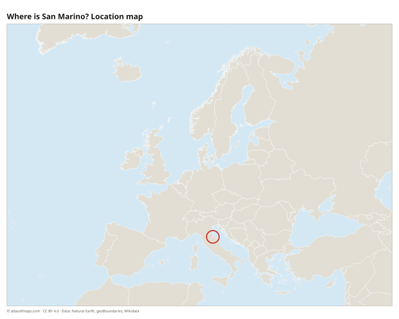 Where is San Marino? Location map with San Marino highlighted in red
