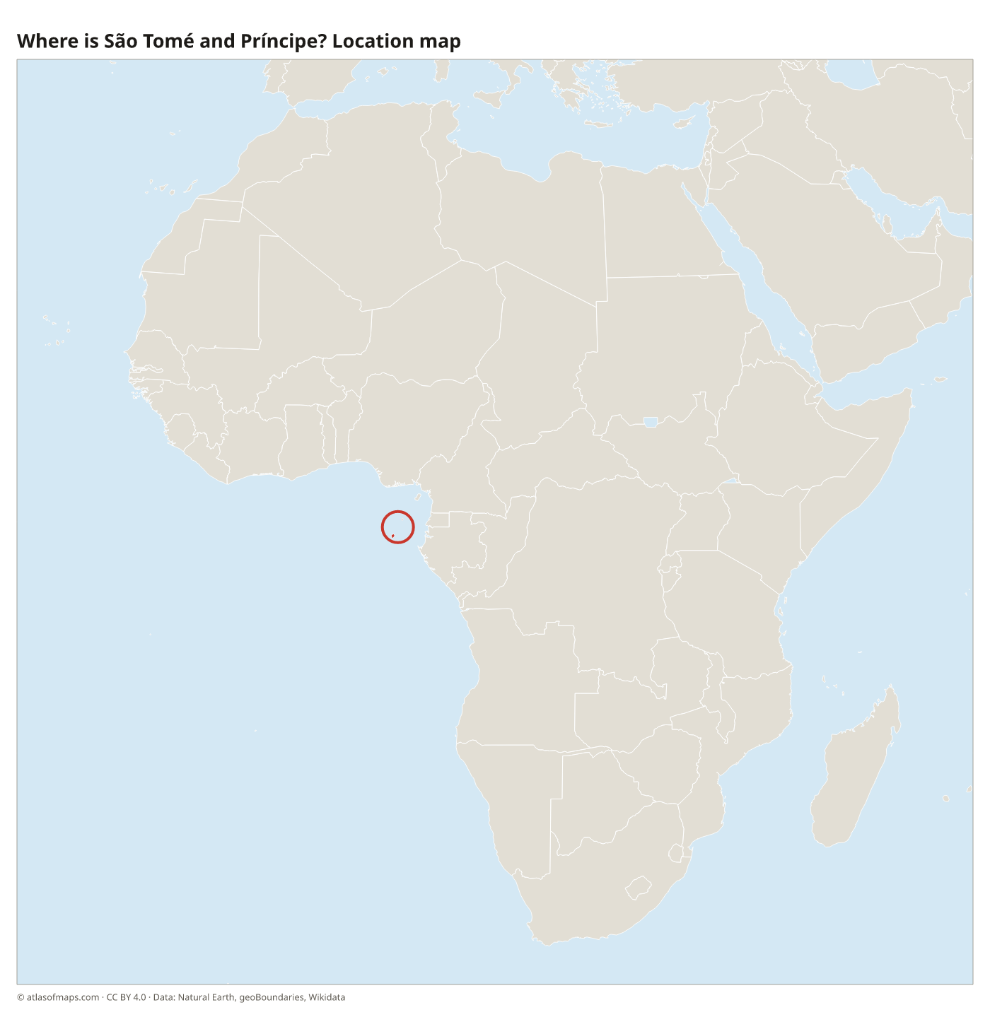 Where is São Tomé and Príncipe? Location map with São Tomé and Príncipe highlighted in red