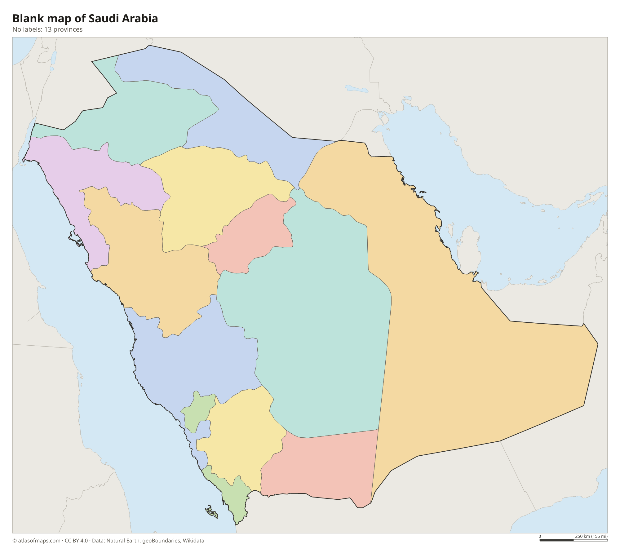Blank outline map of Saudi Arabia without labels
