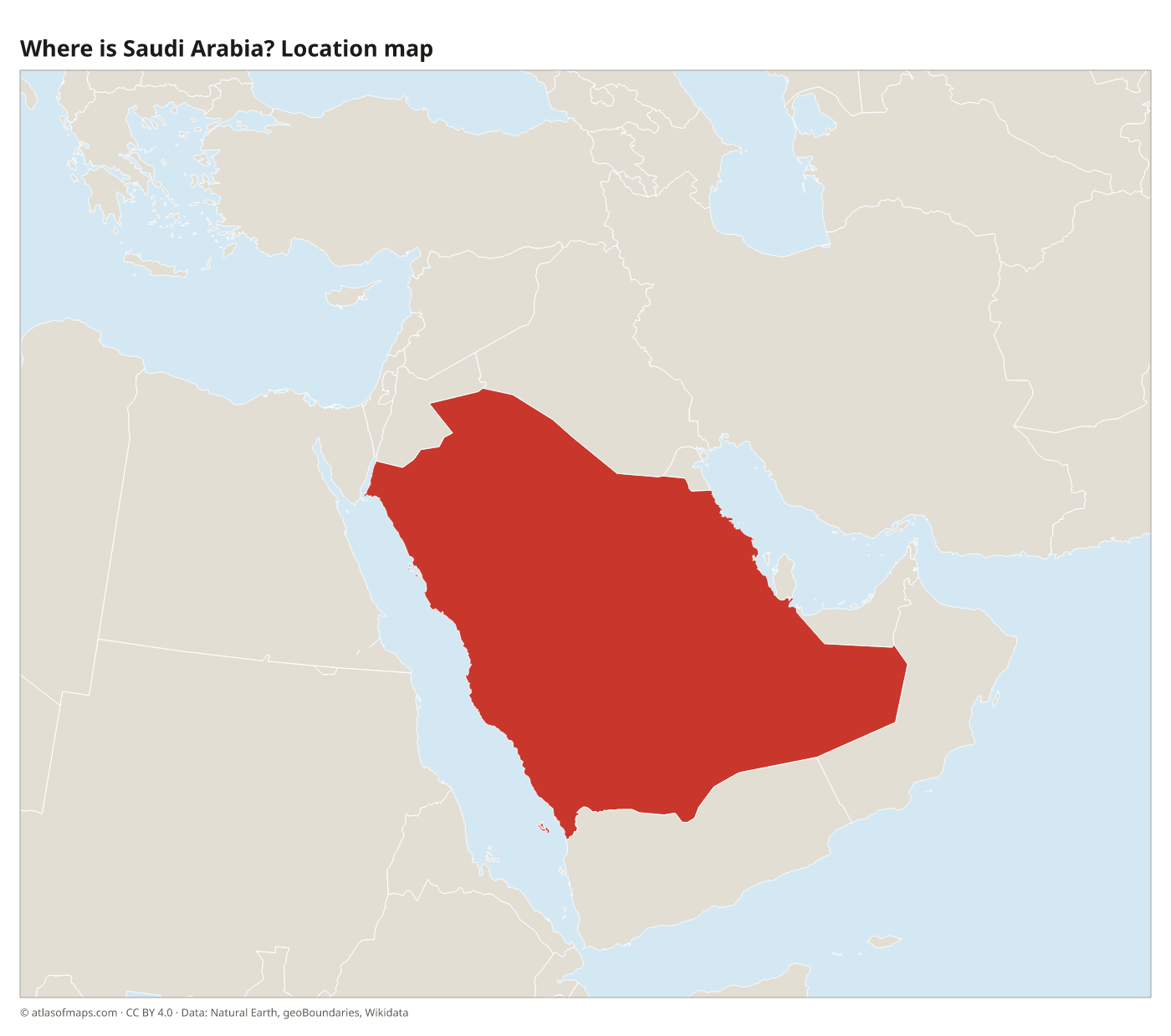 Where is Saudi Arabia? Location map with Saudi Arabia highlighted in red