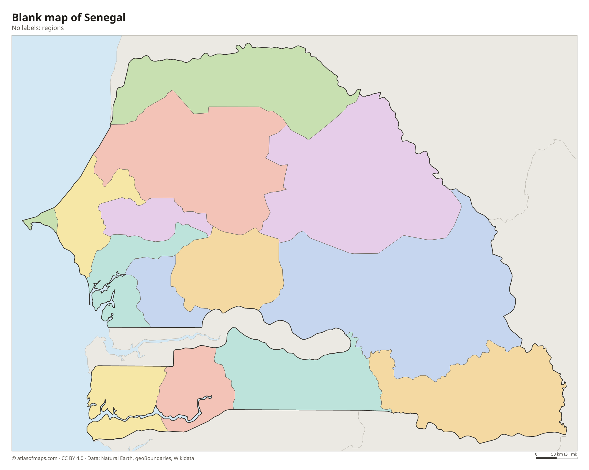 Blank outline map of Senegal without labels