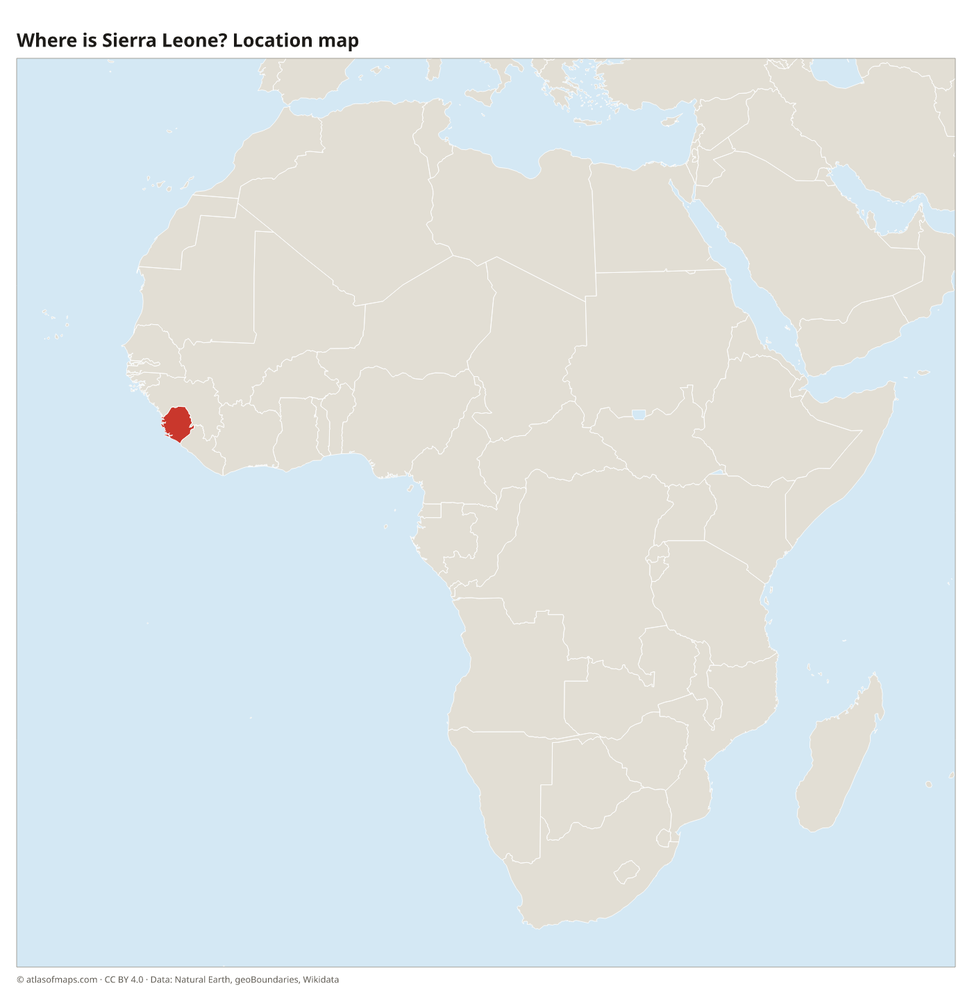 Where is Sierra Leone? Location map with Sierra Leone highlighted in red