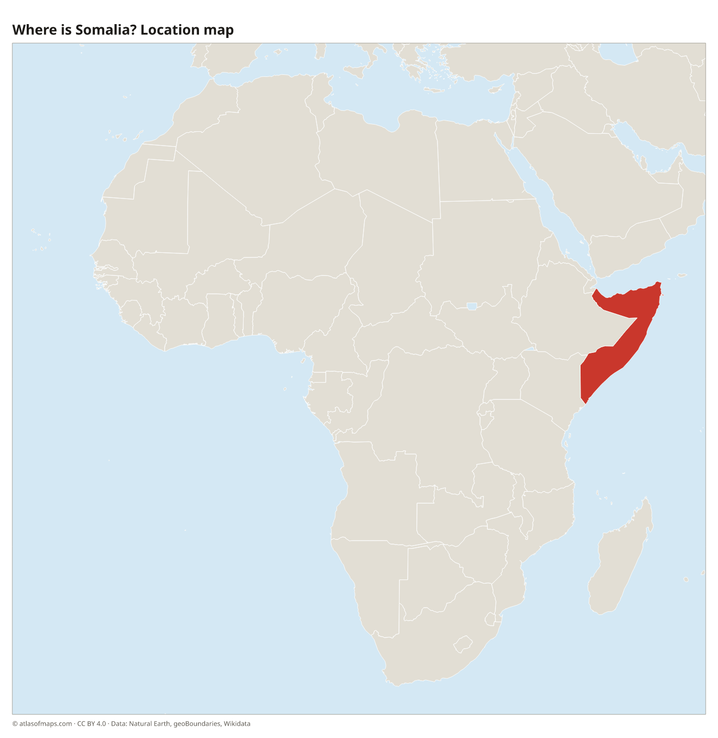 Where is Somalia? Location map with Somalia highlighted in red