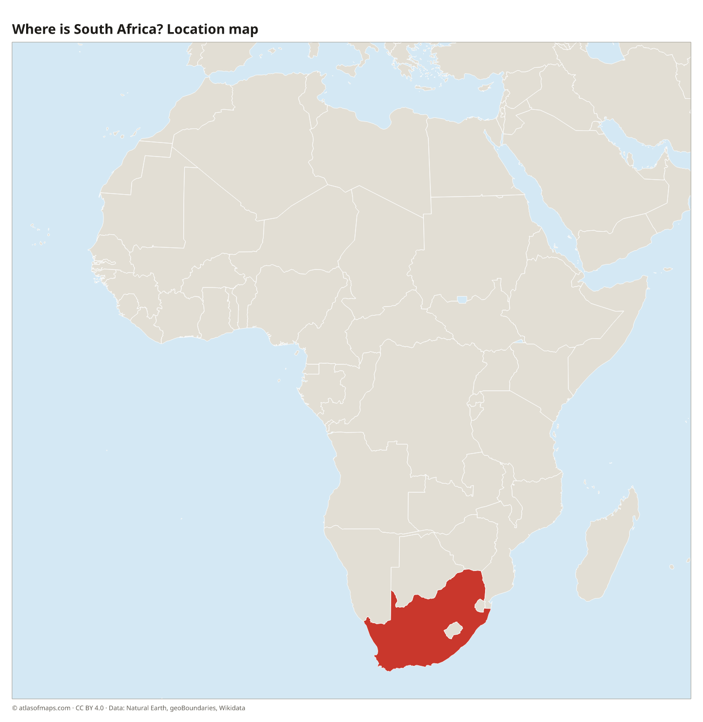 Where is South Africa? Location map with South Africa highlighted in red