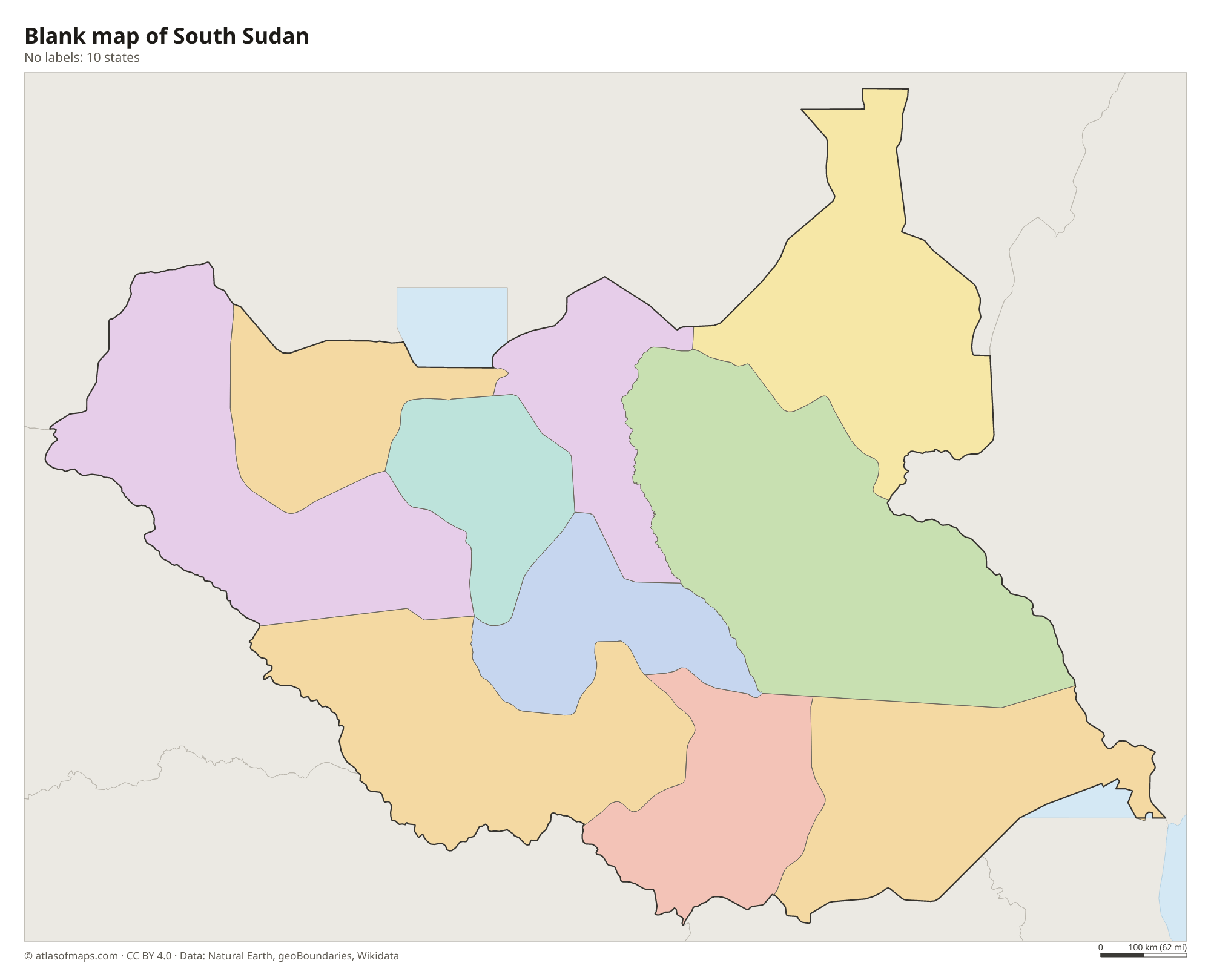 Blank outline map of South Sudan without labels