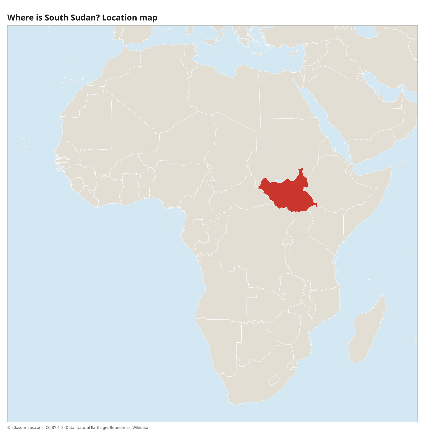Where is South Sudan? Location map with South Sudan highlighted in red