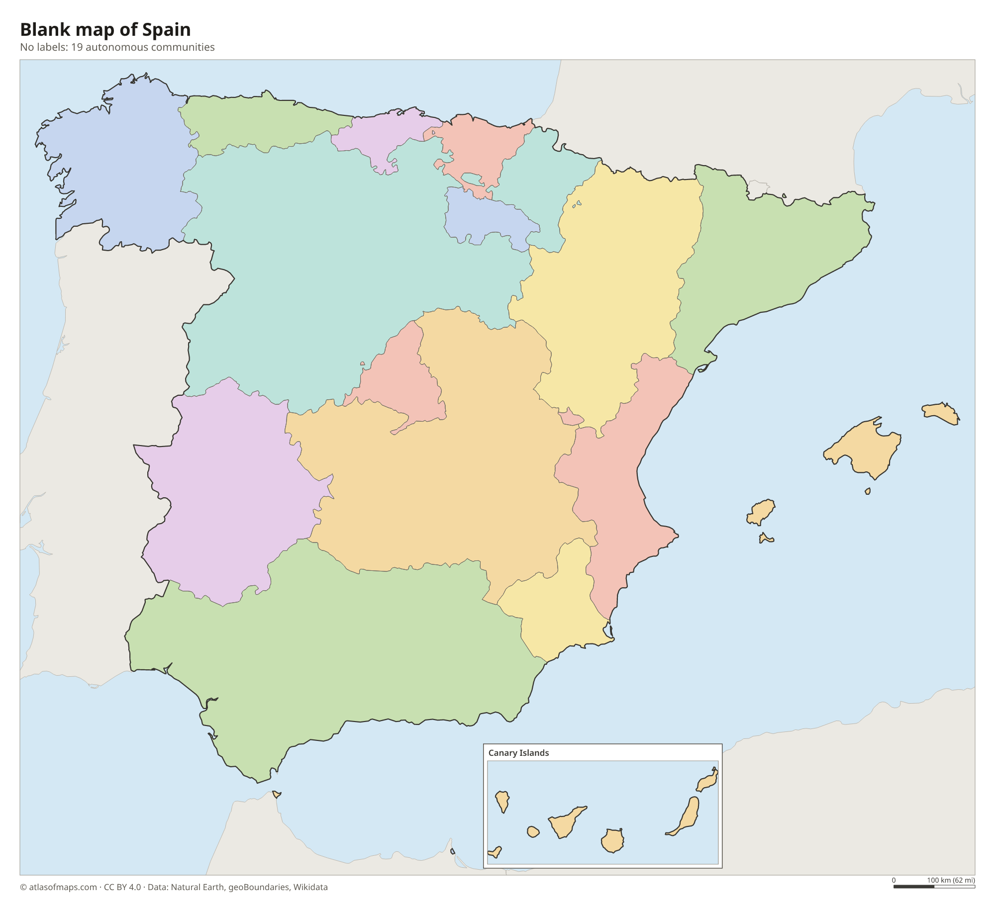 Blank outline map of Spain without labels