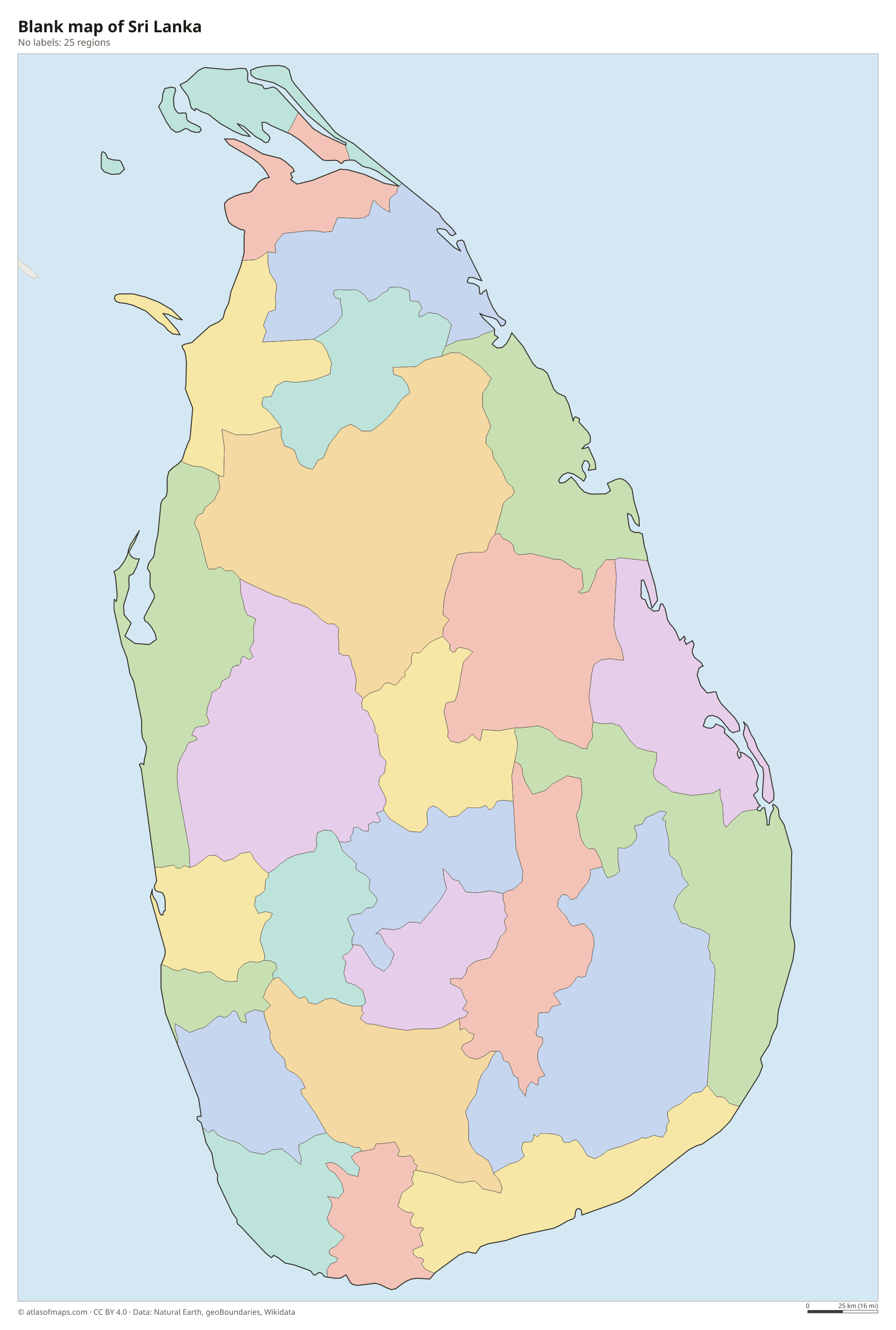 Map For Coloruing Map of Sri Lanka with Regions and Capitals (Printable)